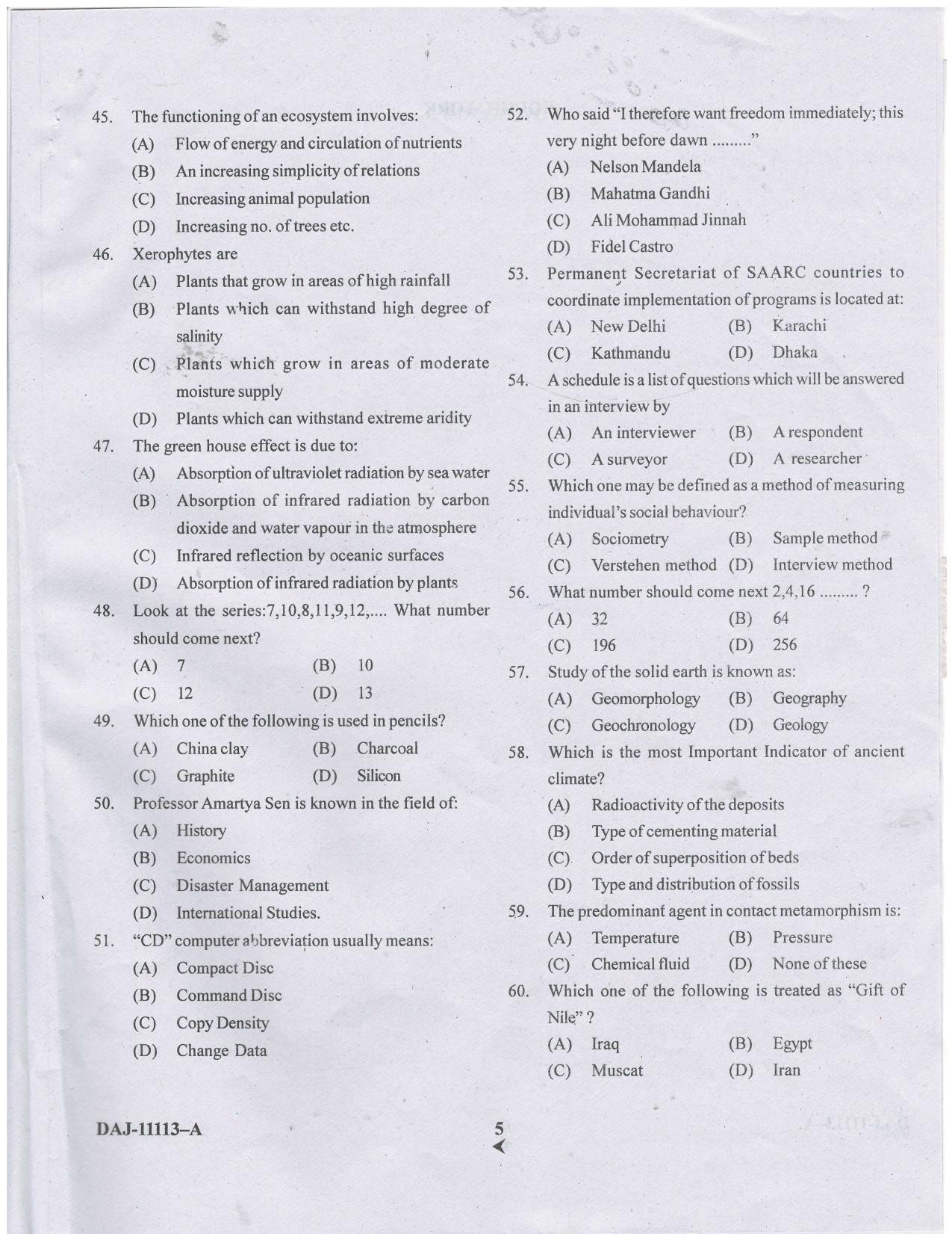 KUET 2023 M.Sc. Disaster Management Question Paper - Page 51
