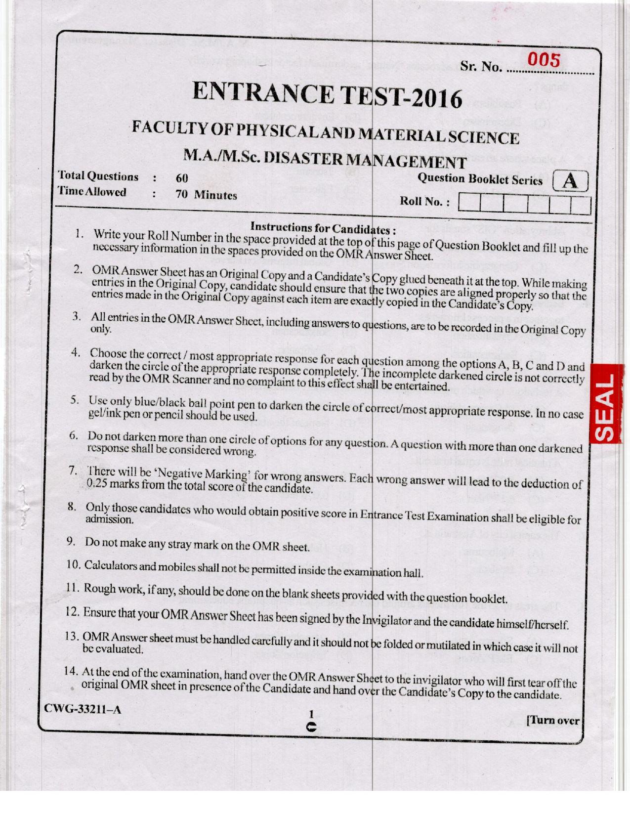 KUET 2023 M.Sc. Disaster Management Question Paper - Page 52