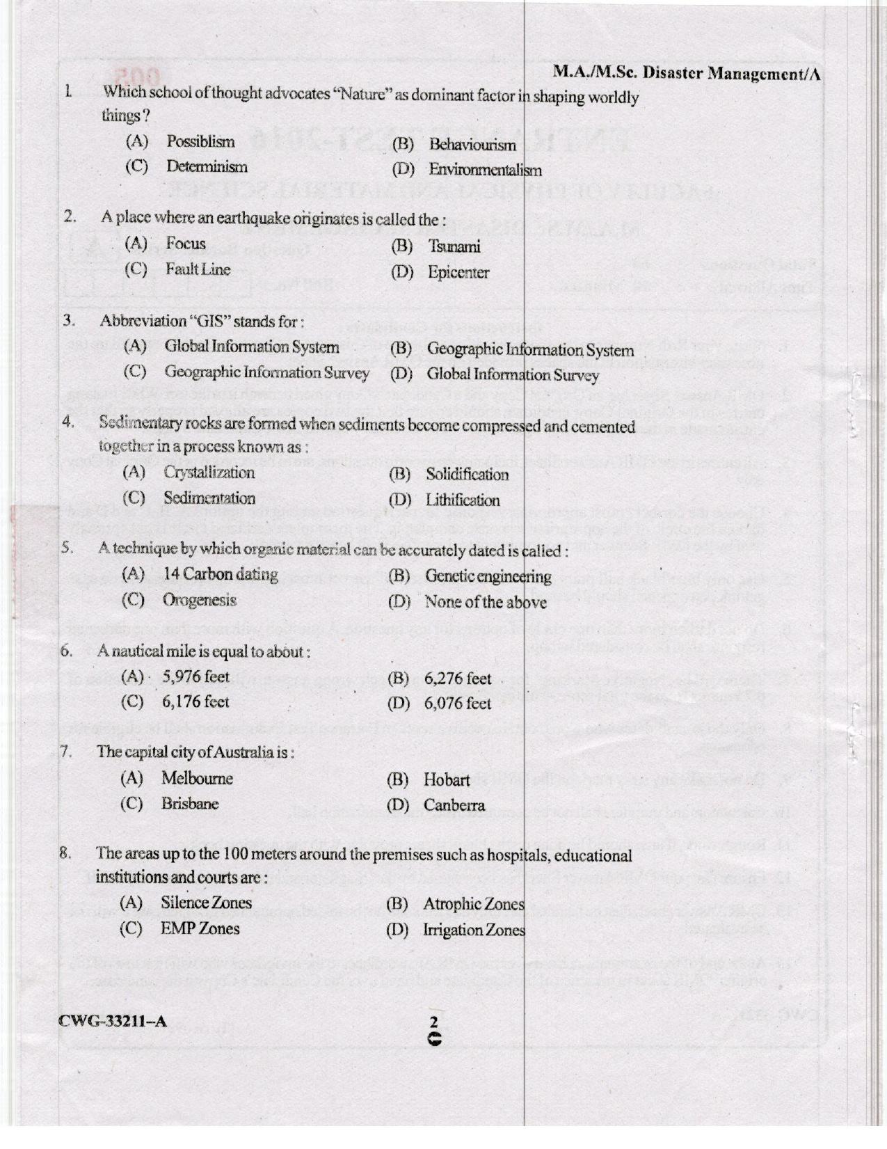 KUET 2023 M.Sc. Disaster Management Question Paper - Page 53
