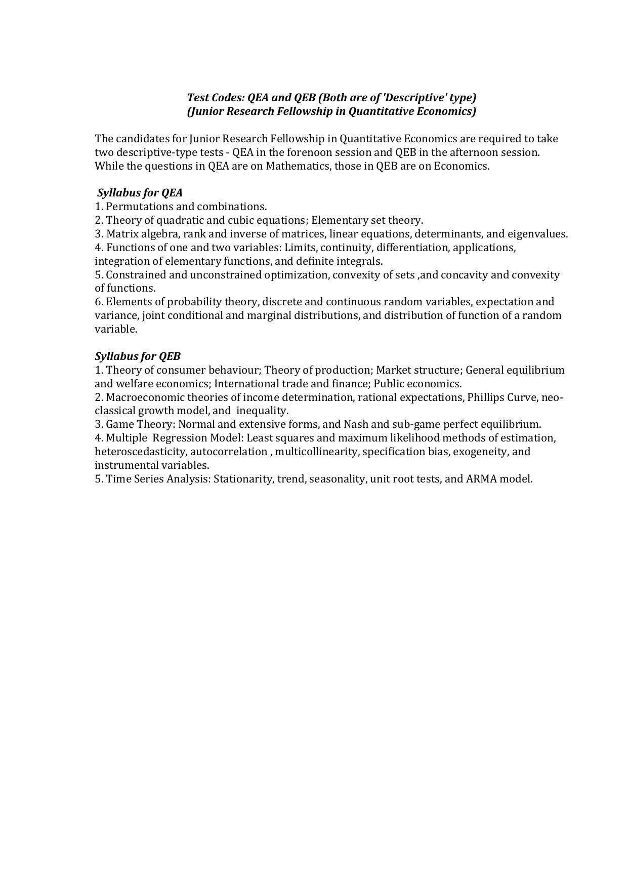 ISI Admission Test JRF in Quantitative Economics QEB 2015 Sample Paper - Page 1