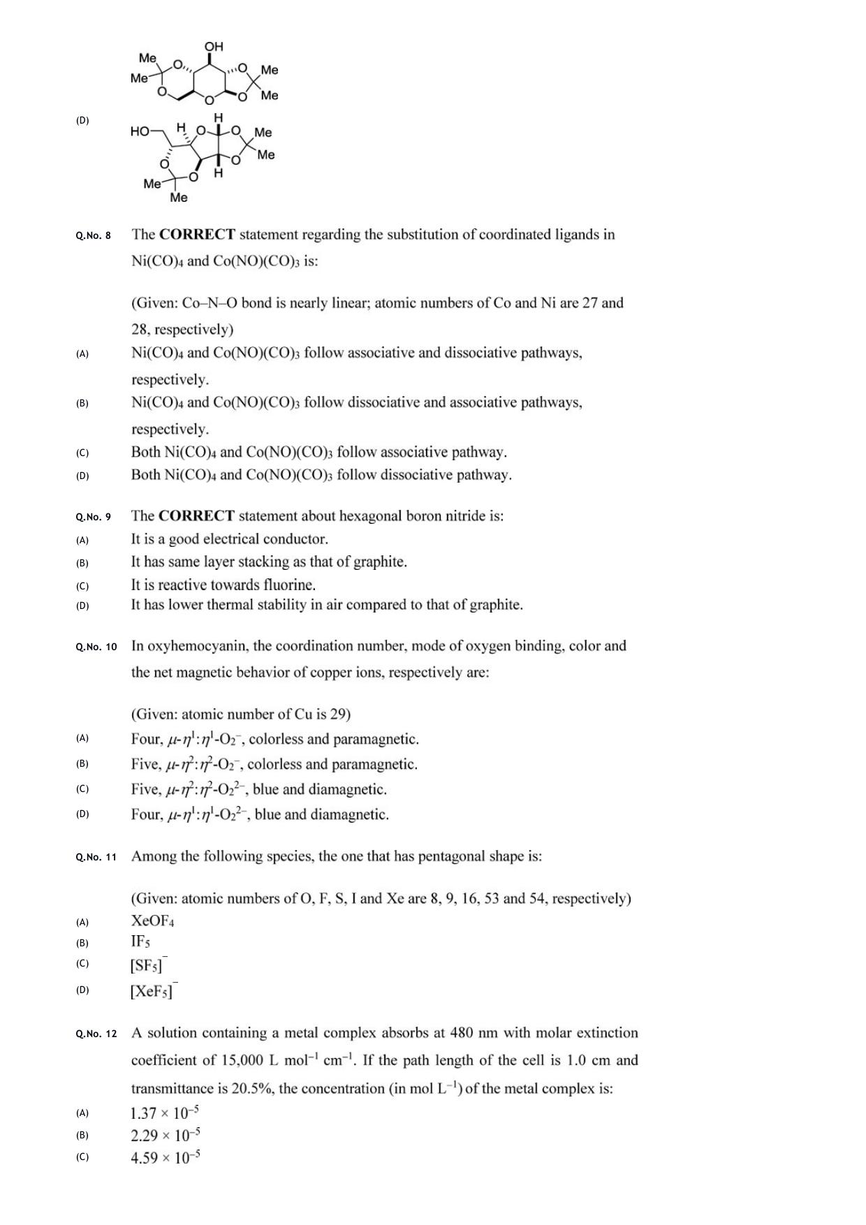 GATE 2020 Chemistry (CY) Question Paper - Page 6