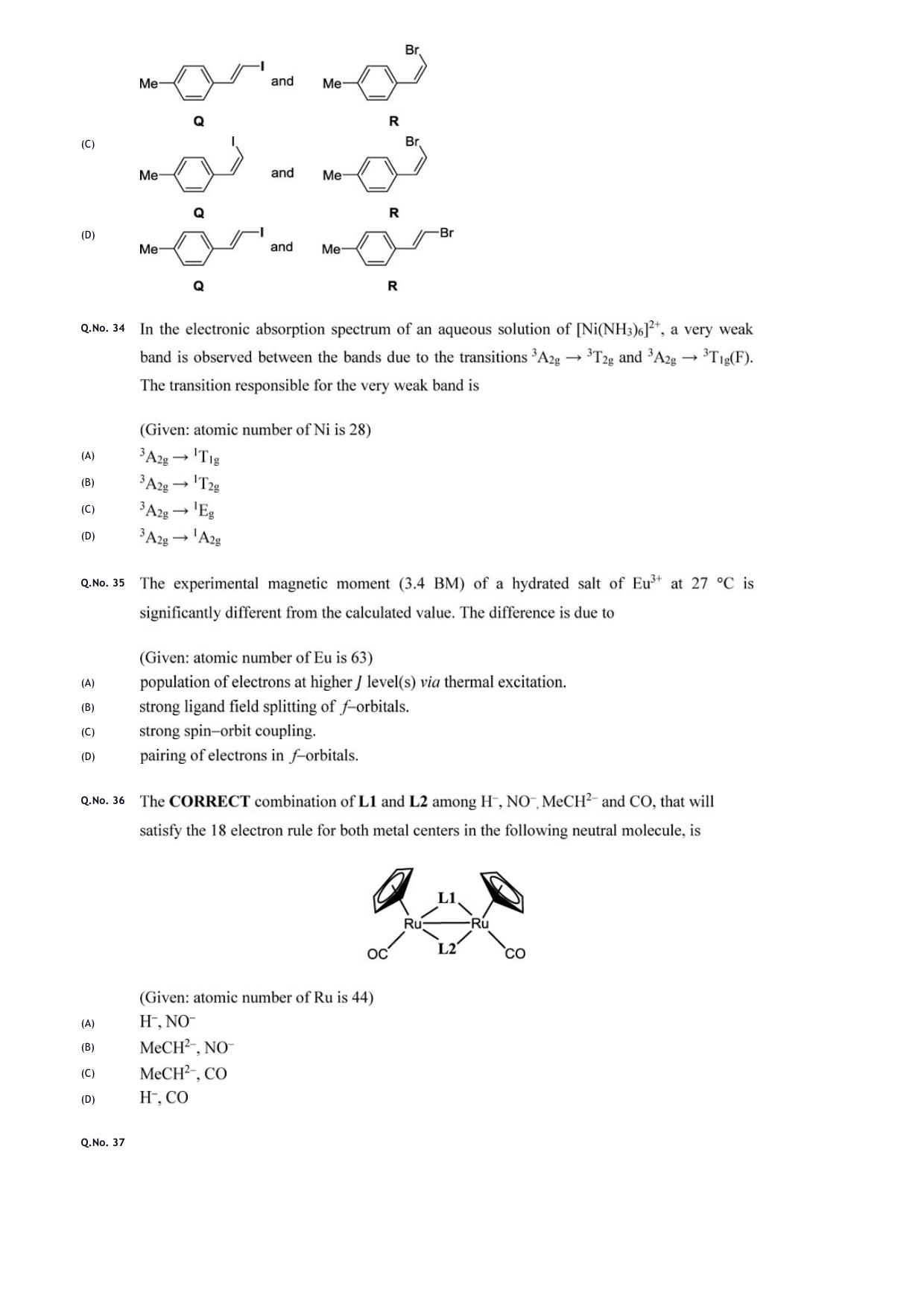 GATE 2020 Chemistry (CY) Question Paper - Page 12