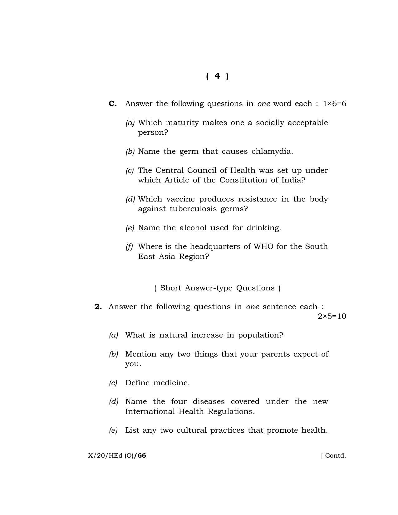 Meghalaya Board (MBOSE) Class 10 HEALTH EDUCATION ( Old Course ) 2020 Question Paper - Page 4