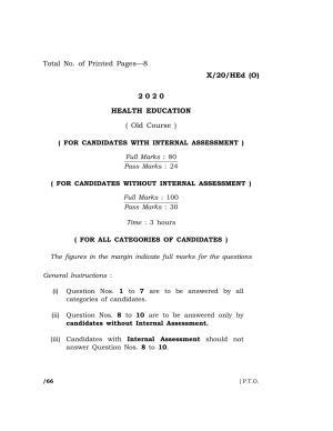 Meghalaya Board (MBOSE) Class 10 HEALTH EDUCATION ( Old Course ) 2020 Question Paper