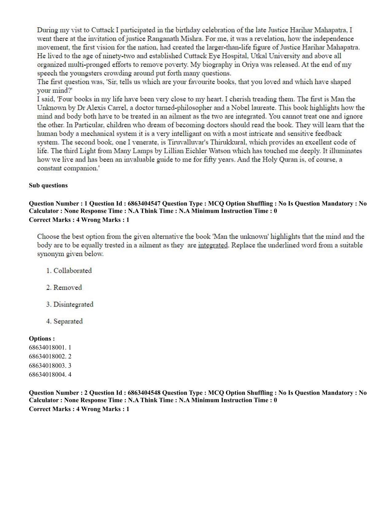 CUET PG 2023: SCQP20 – Medical Laboratory Technology (Eng.) - Shift 1 (5-06-2023) Question Paper - Page 2