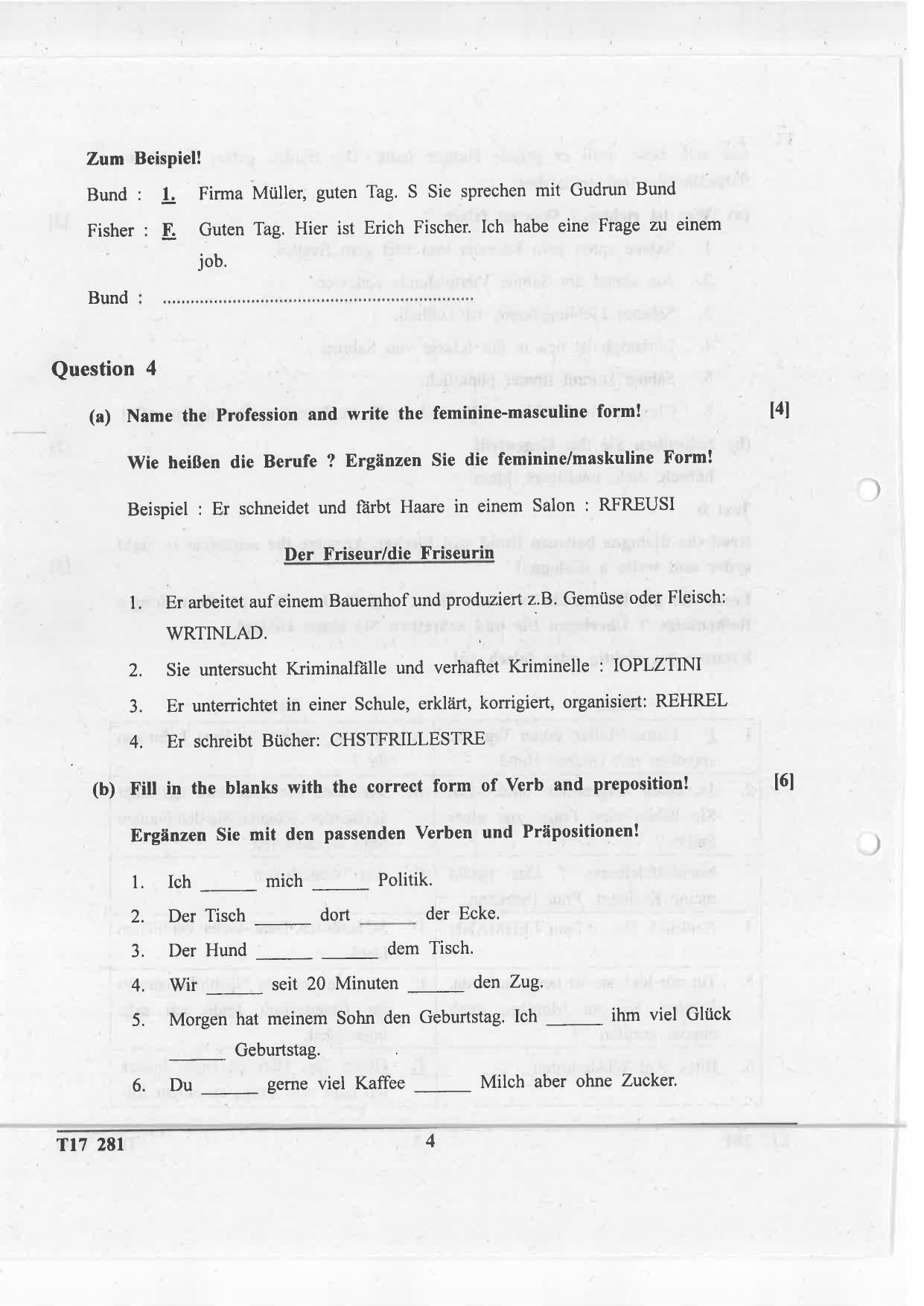 ICSE Class 10 German 2017 Question Paper - Page 4
