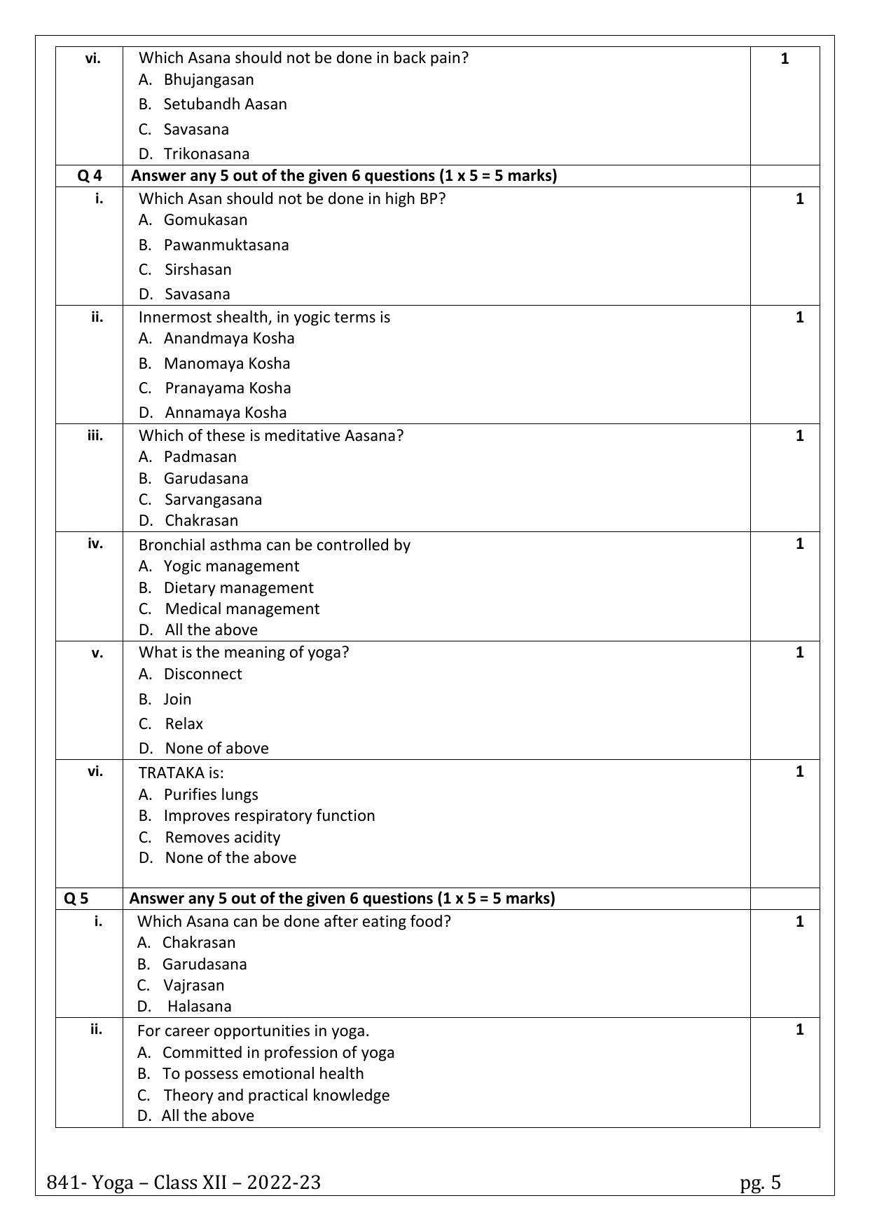 CBSE Class 12 Yoga (Skill Education) Sample Papers 2023 - Page 5