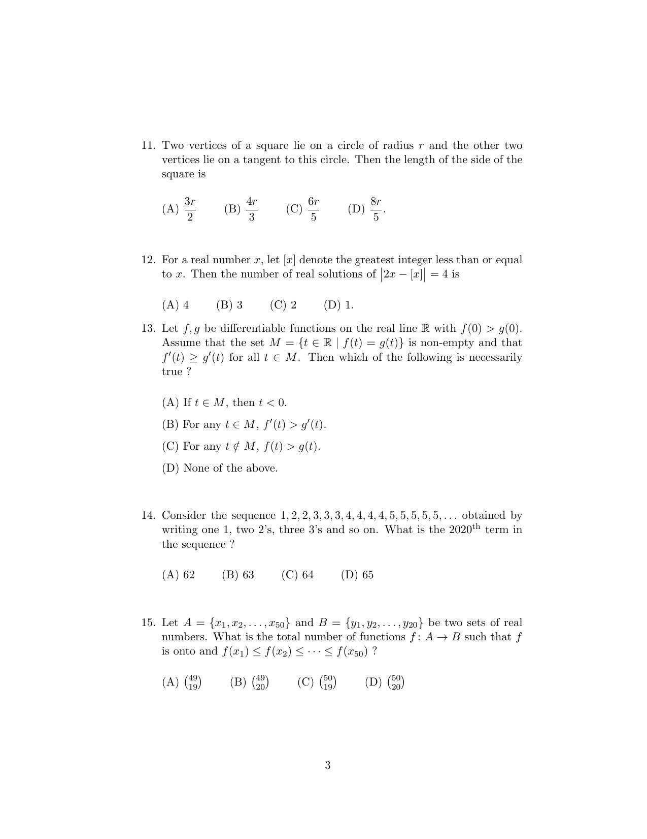 ISI Admission Test B.Stat UGA 2020 Sample Paper - Page 3