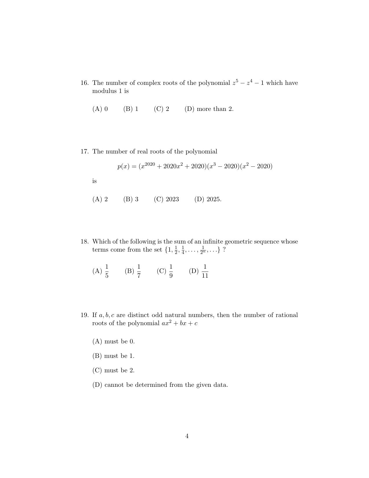 ISI Admission Test B.Stat UGA 2020 Sample Paper - Page 4