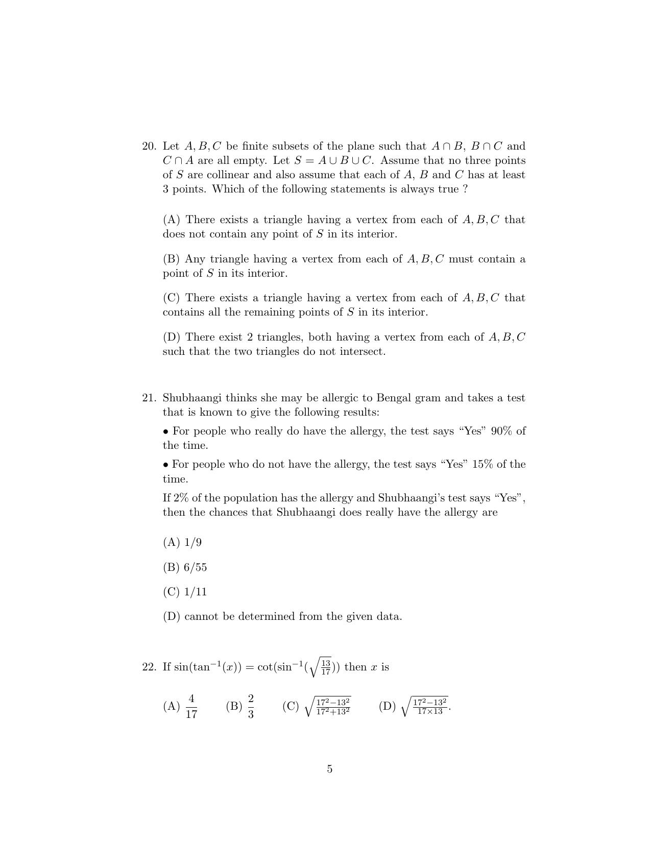 ISI Admission Test B.Stat UGA 2020 Sample Paper - Page 5