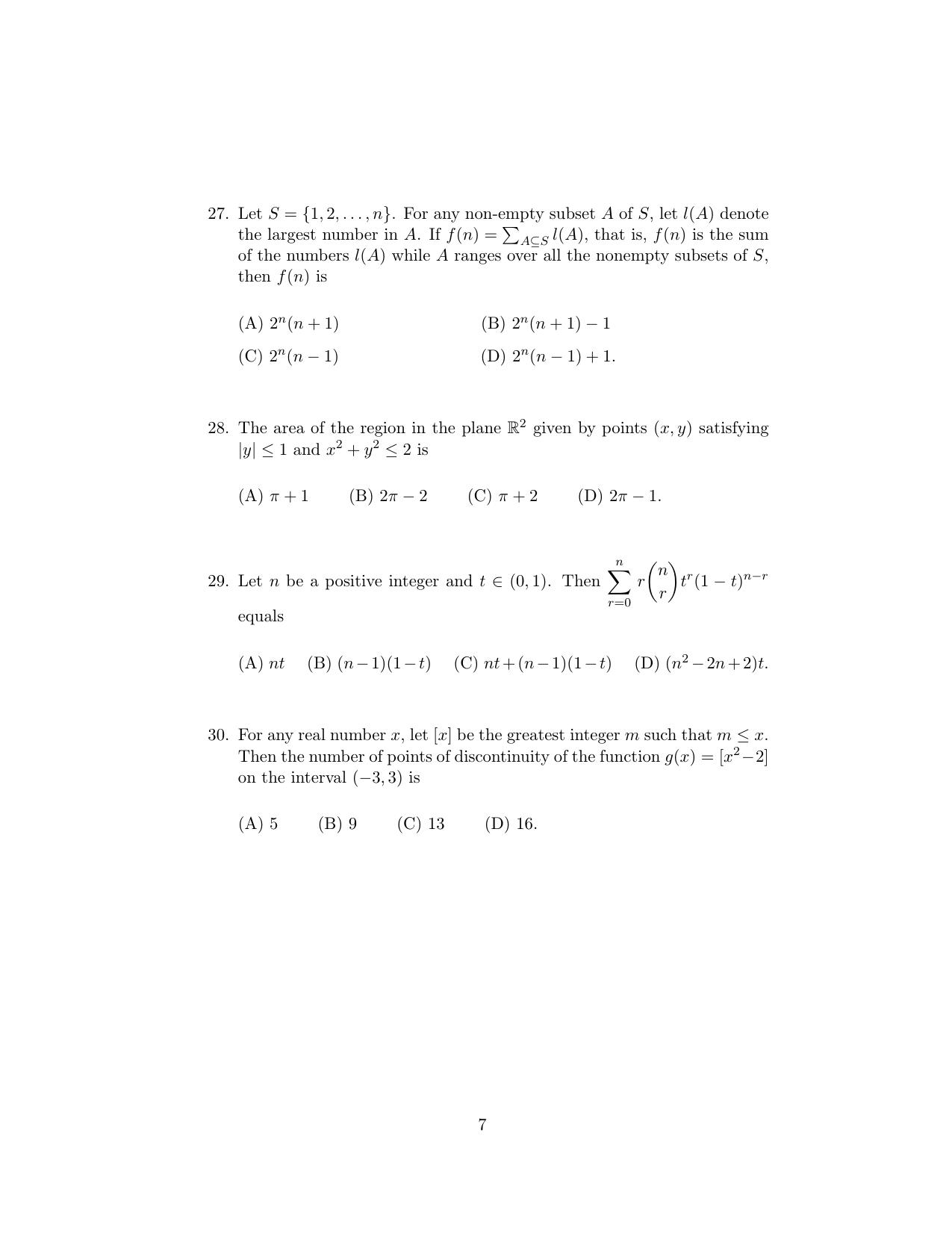 ISI Admission Test B.Stat UGA 2020 Sample Paper - Page 7
