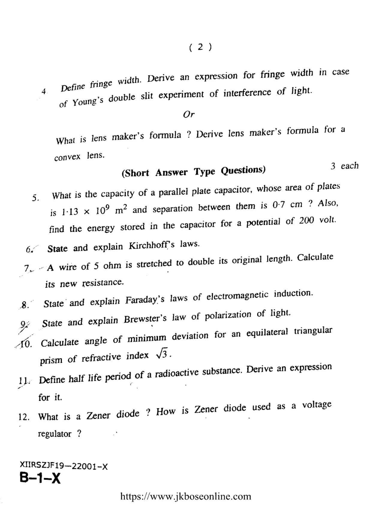 JKBOSE Class 12 Physics 22001-X Question Papers 2019 - Page 2