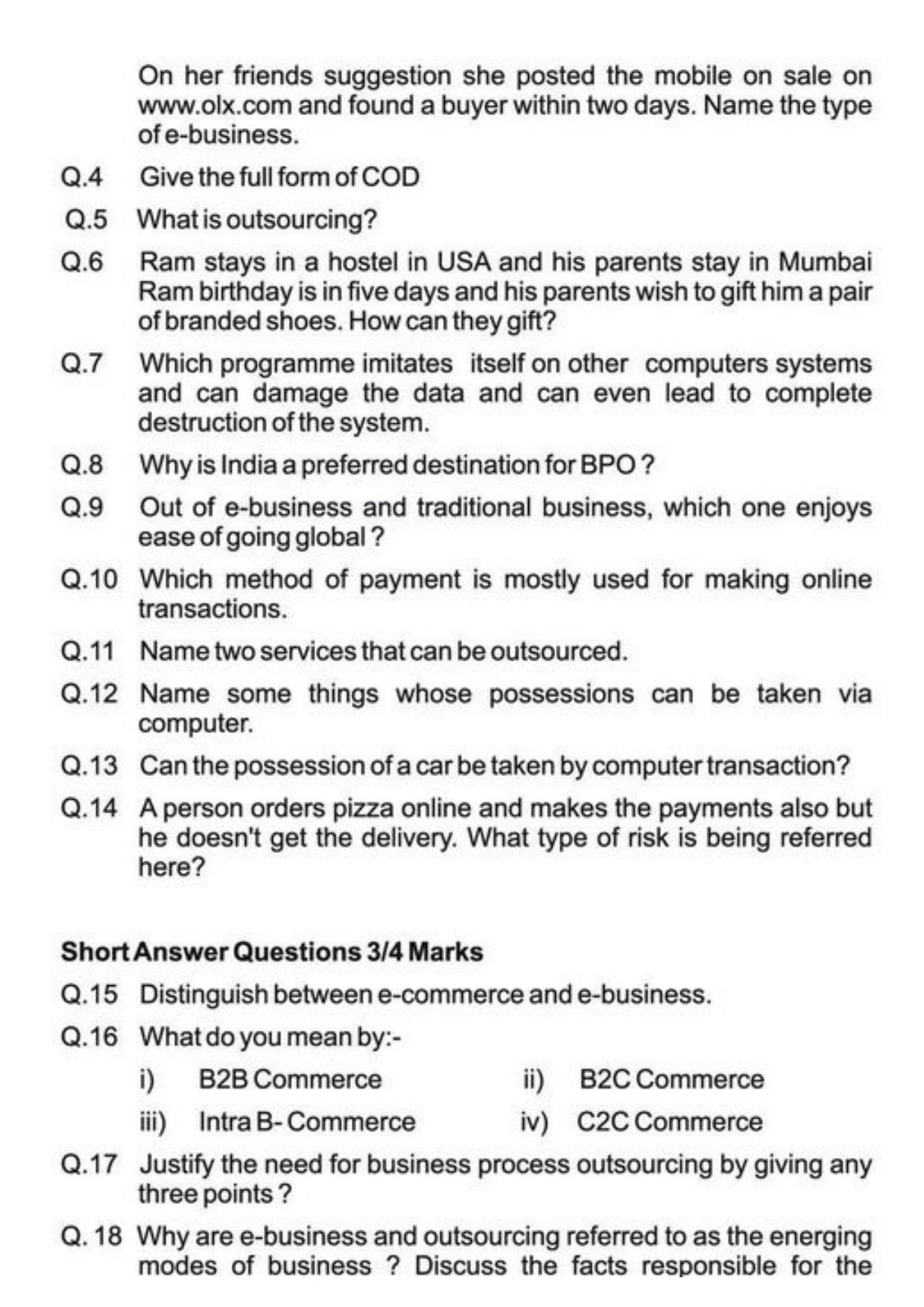 Class 11 Notes, Question & Practice Paper - Business Studies (Topic 5 : Emerging Modes of Business) - Page 13