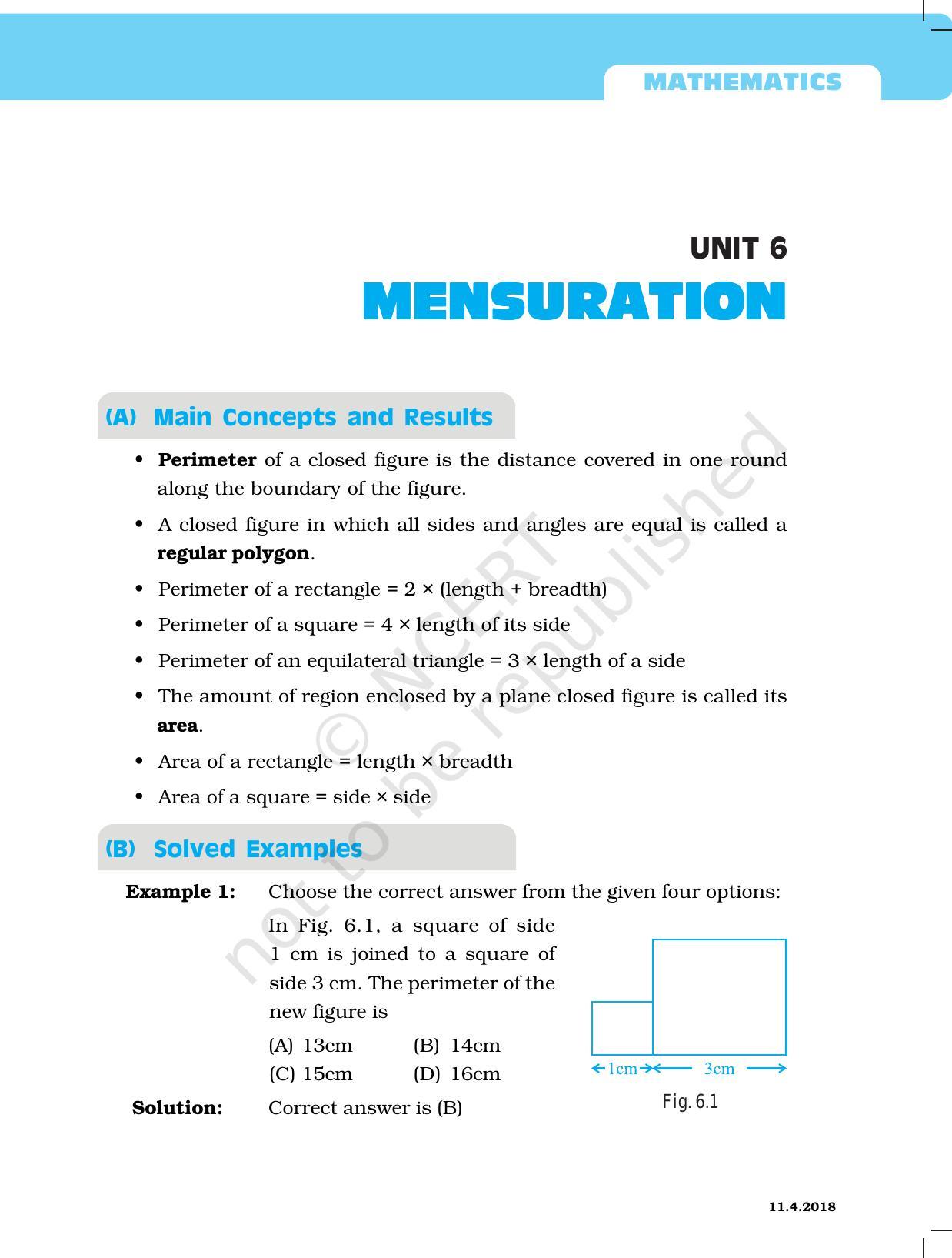 NCERT Exemplar Book for Class 6 Maths: Chapter 6-Mensuration - Page 1