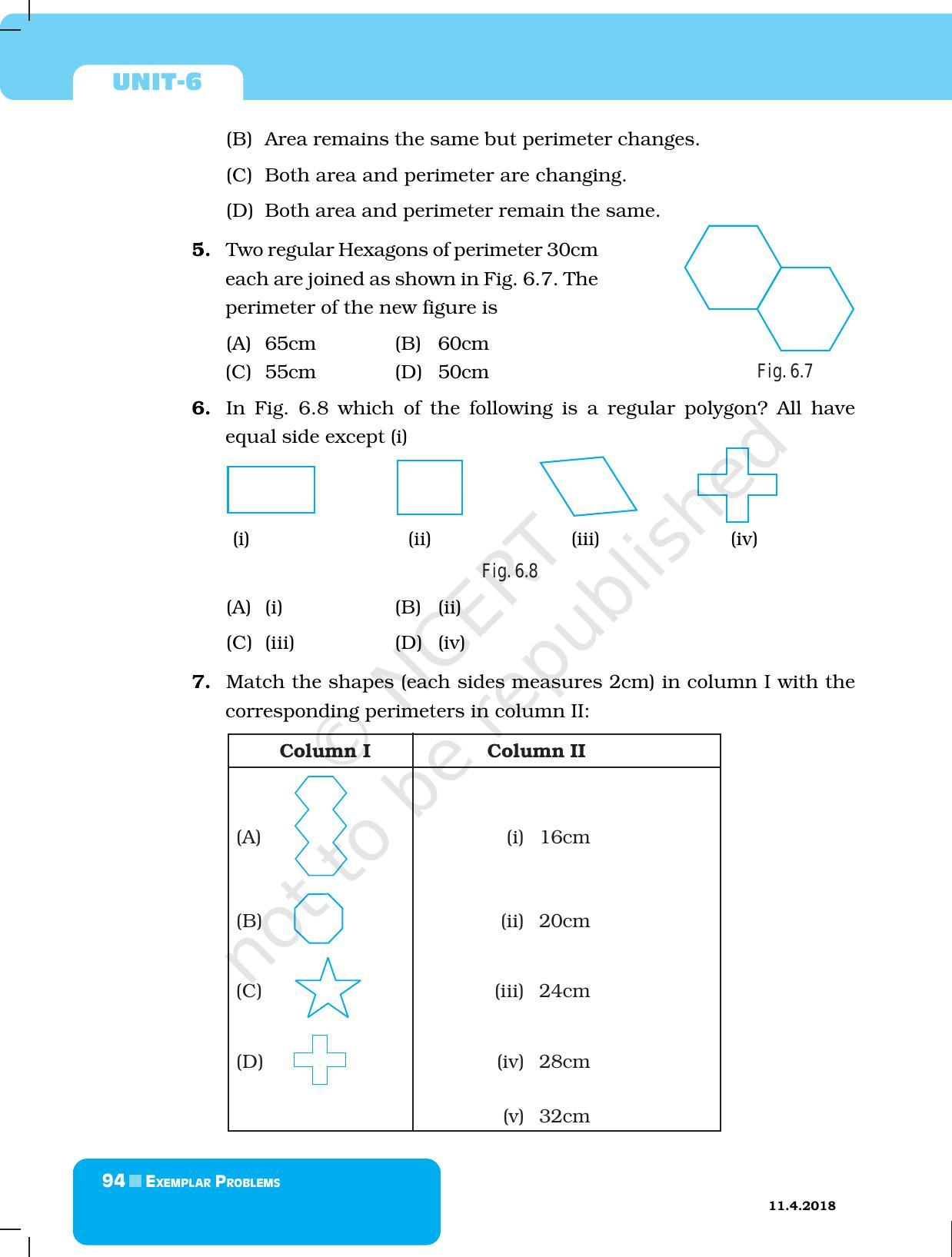 NCERT Exemplar Book for Class 6 Maths: Chapter 6-Mensuration - Page 6