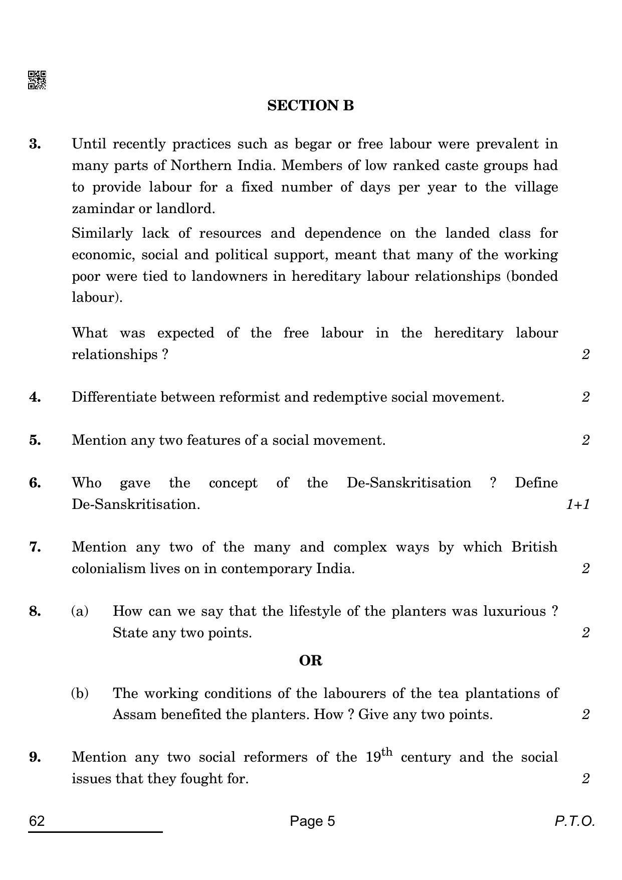 CBSE Class 12 62 Sociology 2022 Compartment Question Paper - Page 5
