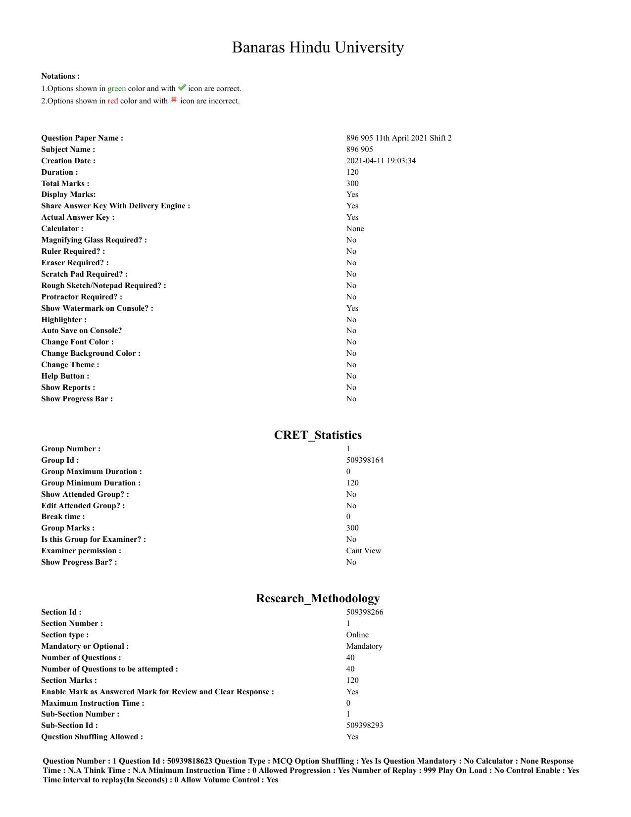 BHU RET Statistics 2020 Question Paper - Page 1