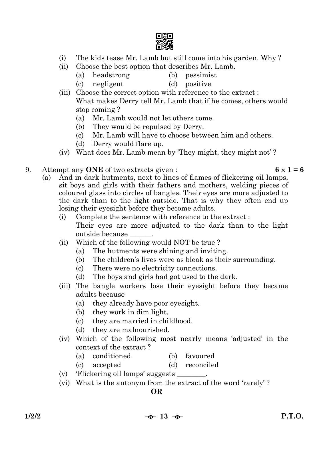 CBSE Class 12 1-2-2 English Core 2023 Question Paper - Page 13