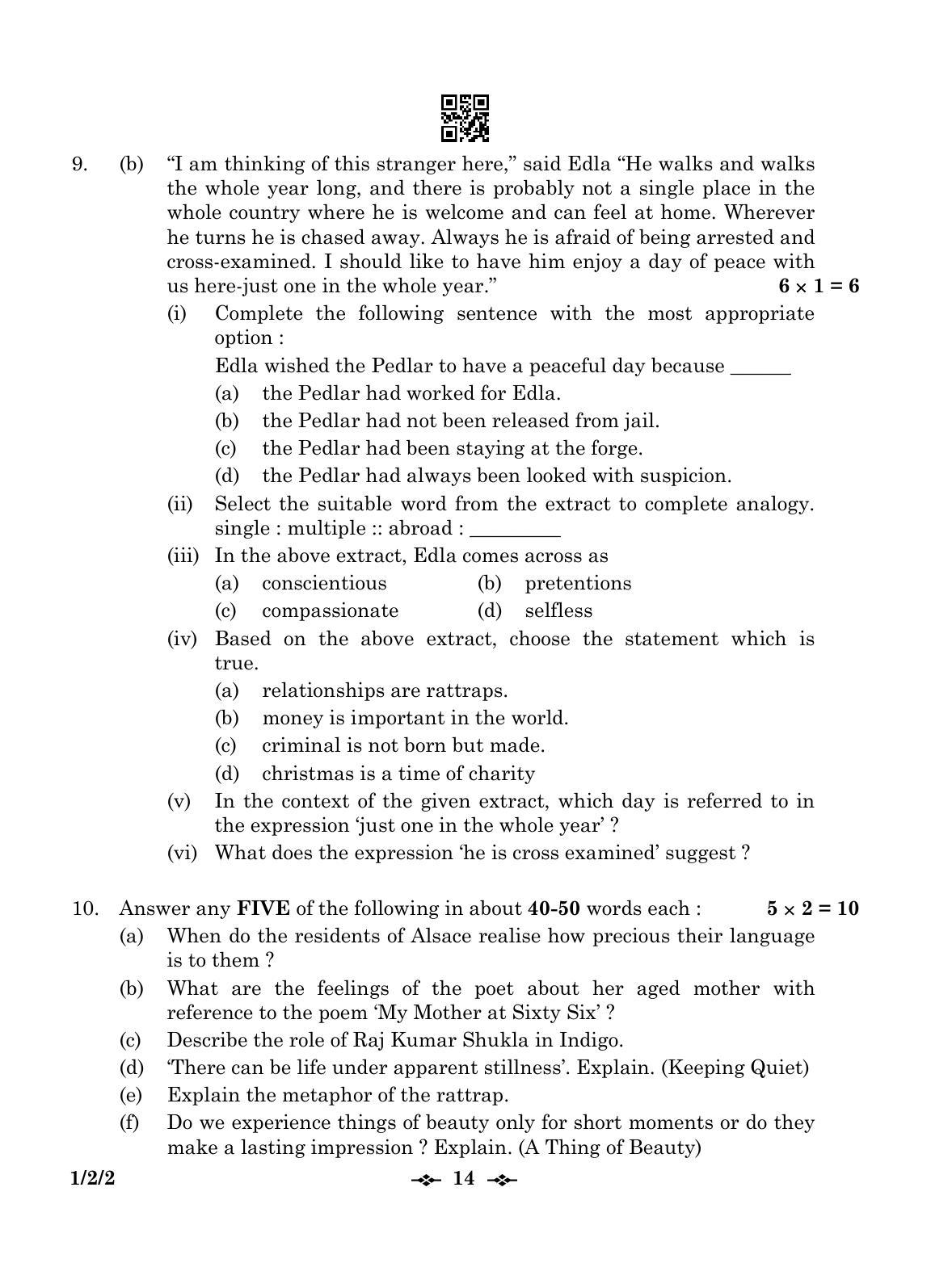 CBSE Class 12 1-2-2 English Core 2023 Question Paper - Page 14