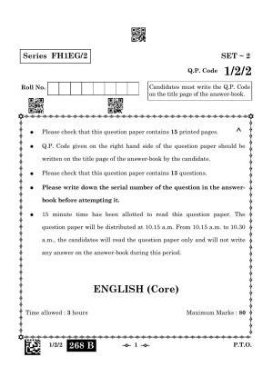 CBSE Class 12 1-2-2 English Core 2023 Question Paper