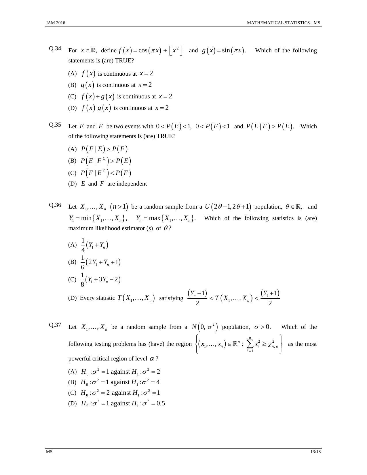 JAM 2016: MS Question Paper - Page 12