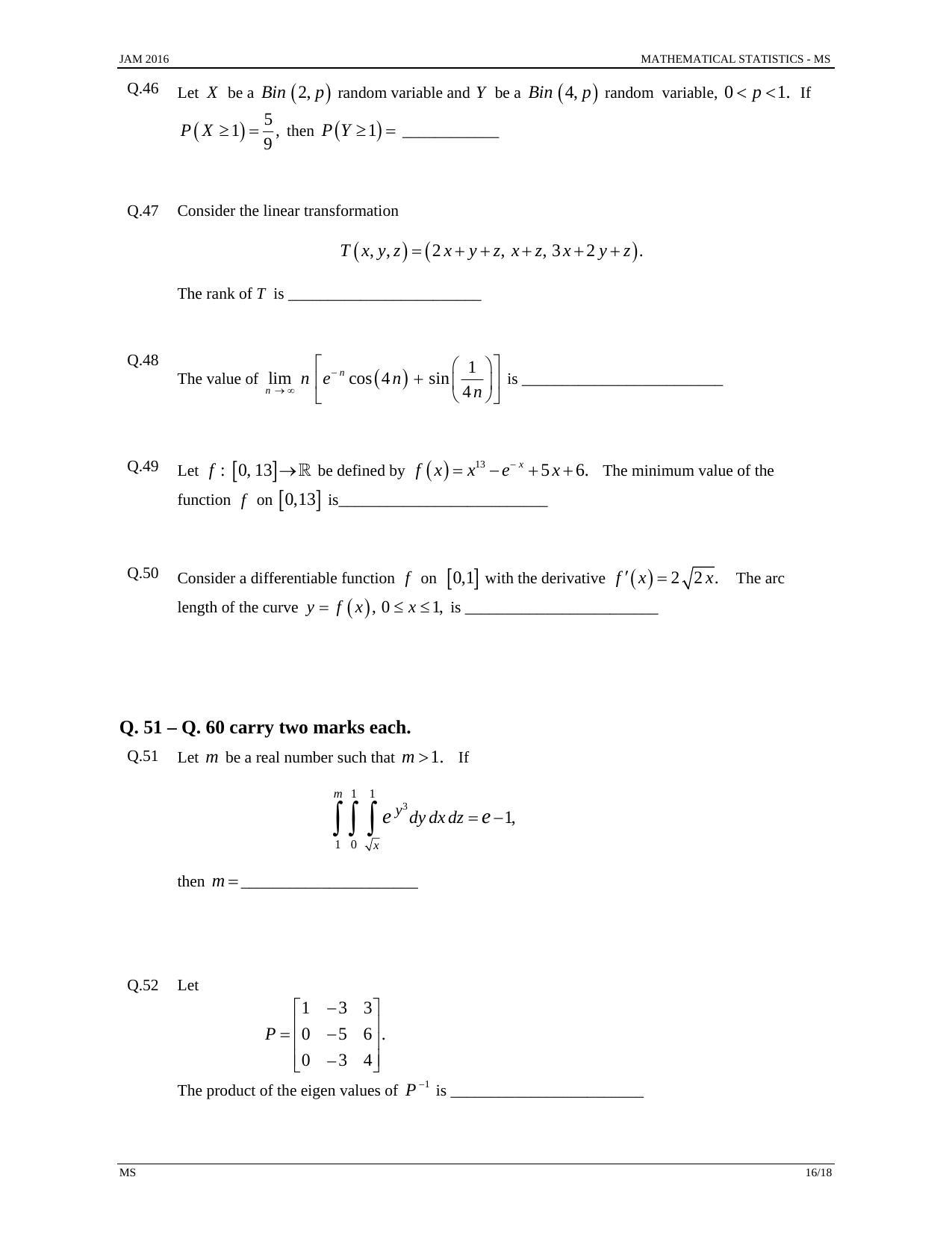 JAM 2016: MS Question Paper - Page 15