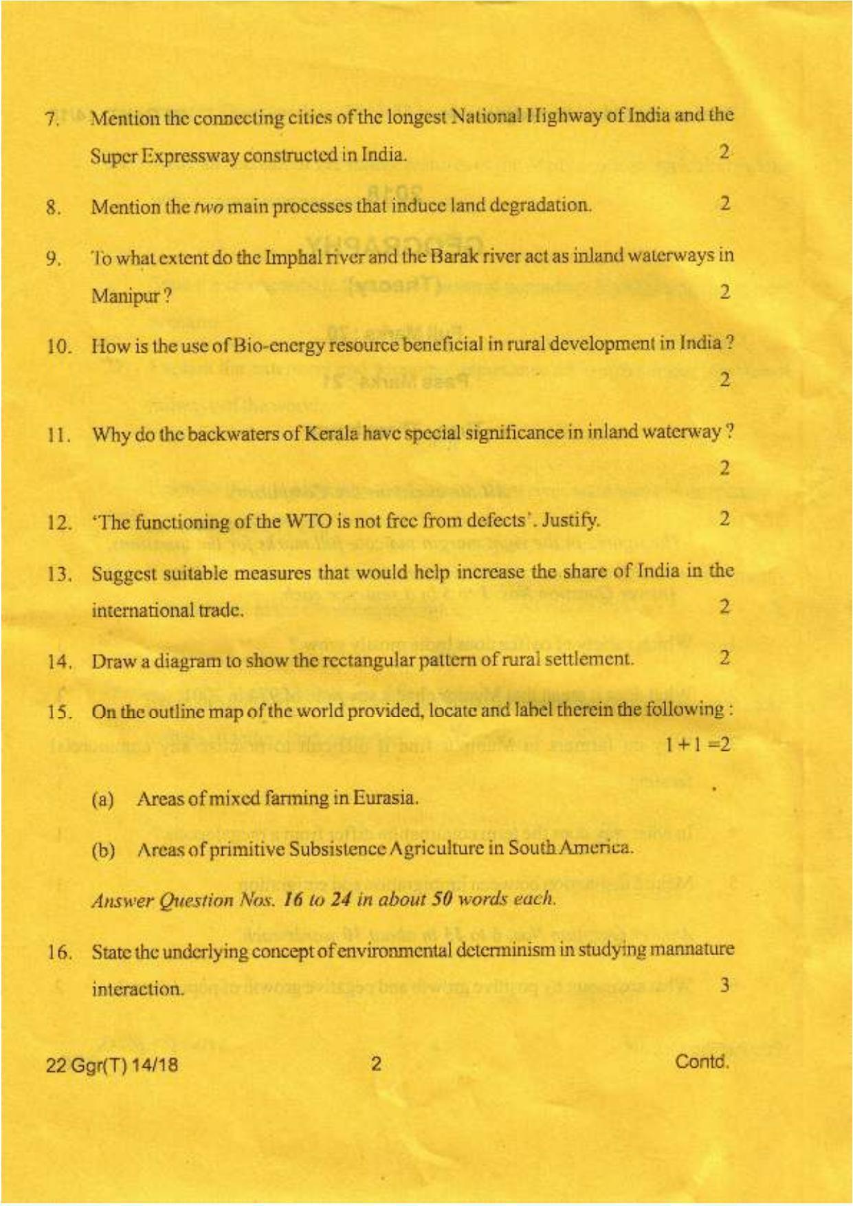 COHSEM Class 12 Geography 2018 Question Papers - Page 2