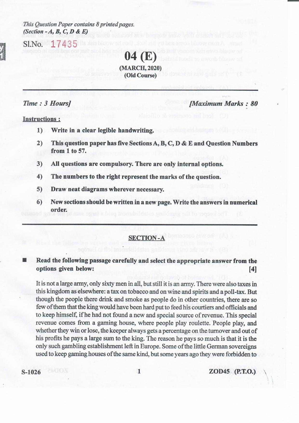 Gujarat Board Class 10th ENGLISH FL OLD Question Paper - Page 1