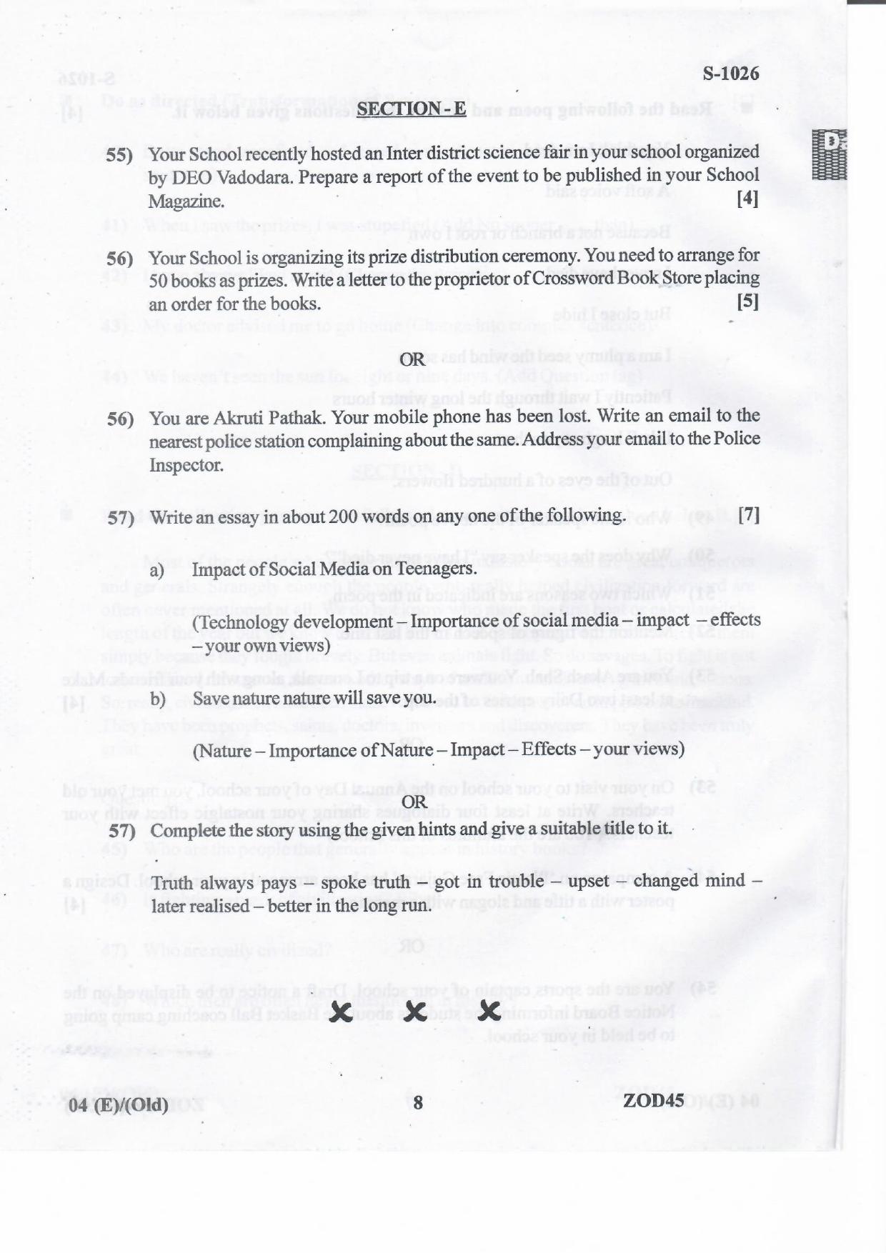 Gujarat Board Class 10th ENGLISH FL OLD Question Paper - Page 8