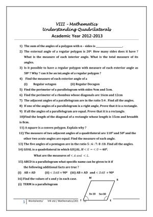 CBSE Worksheets for Class 8 Mathematics Understanding Quadrilaterals Assignment 7