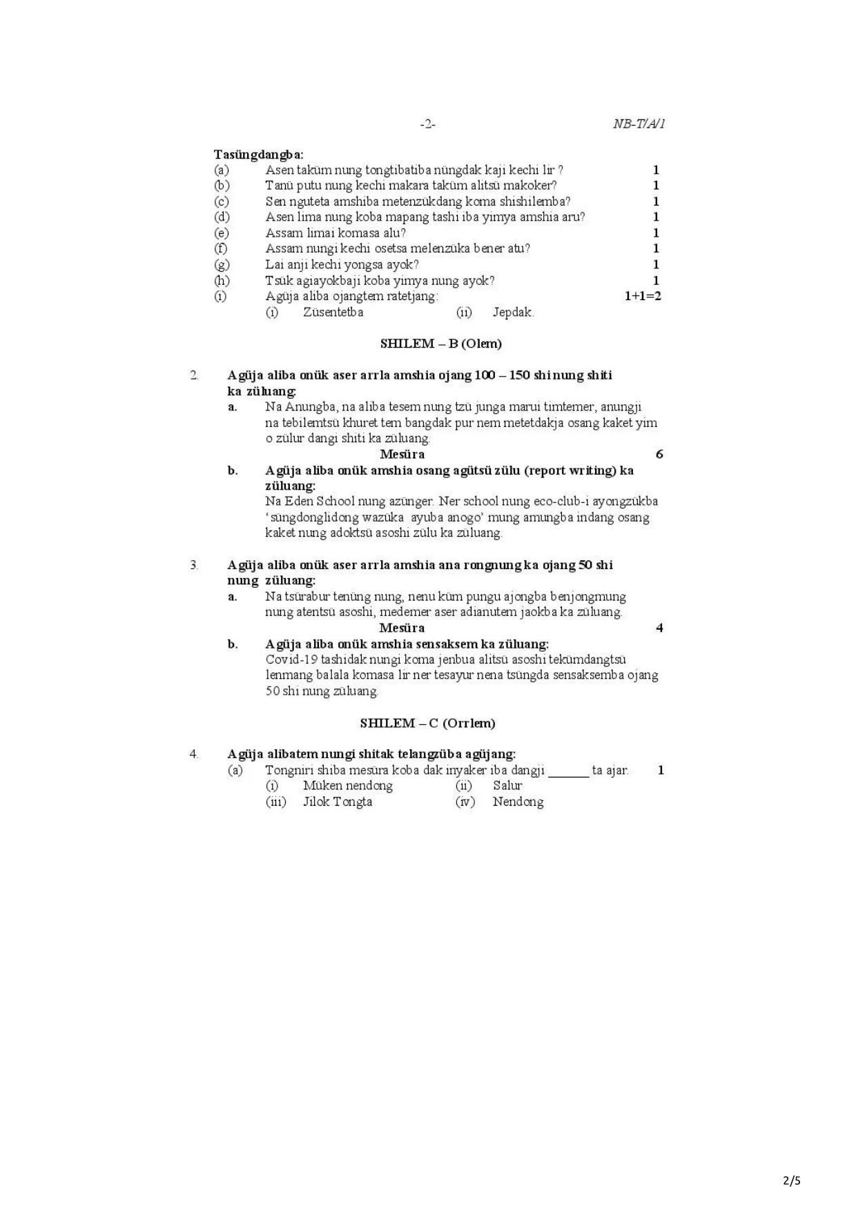 Nagaland Board Class 10 AO 2021 Question Paper - Page 2