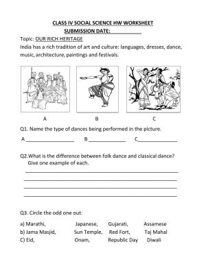 Worksheet for Class 4 Social Science Our Rich Heritage Assignment