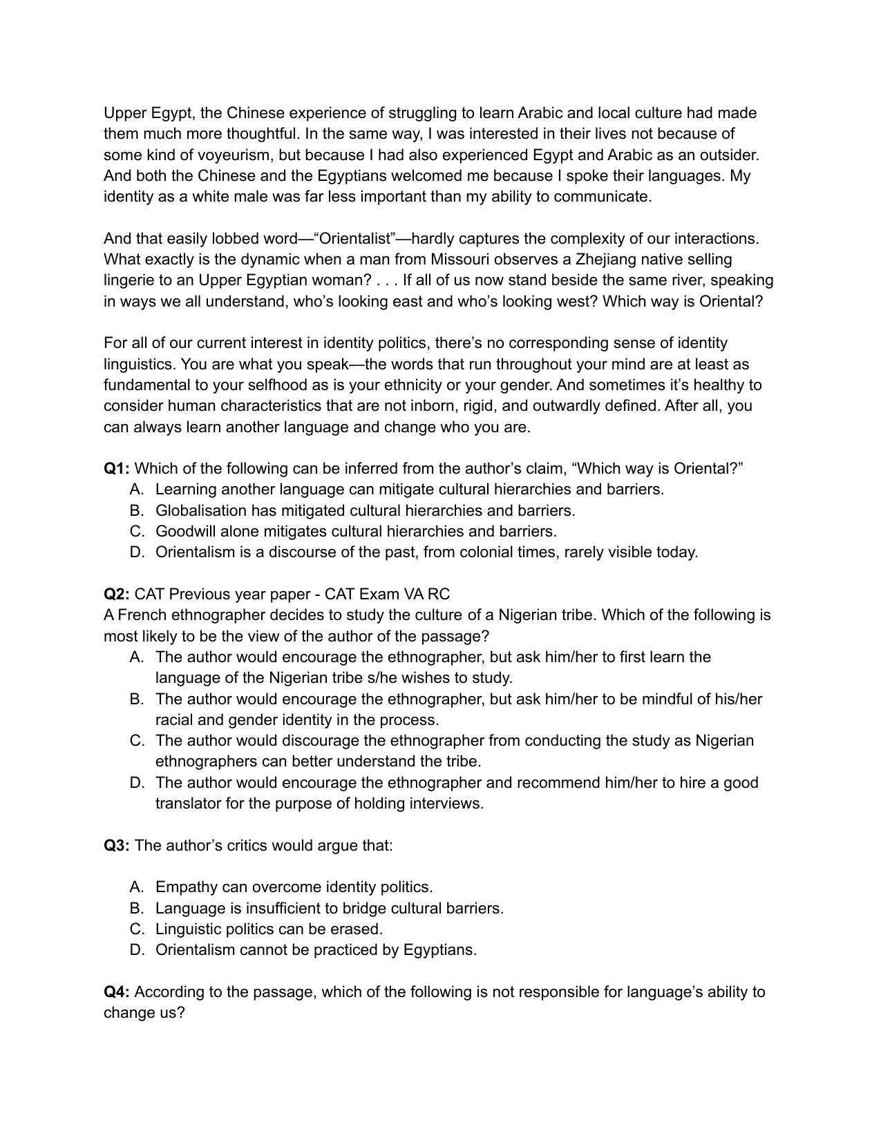 CAT 2019 CAT VARC Slot 2 Question Paper - Page 7