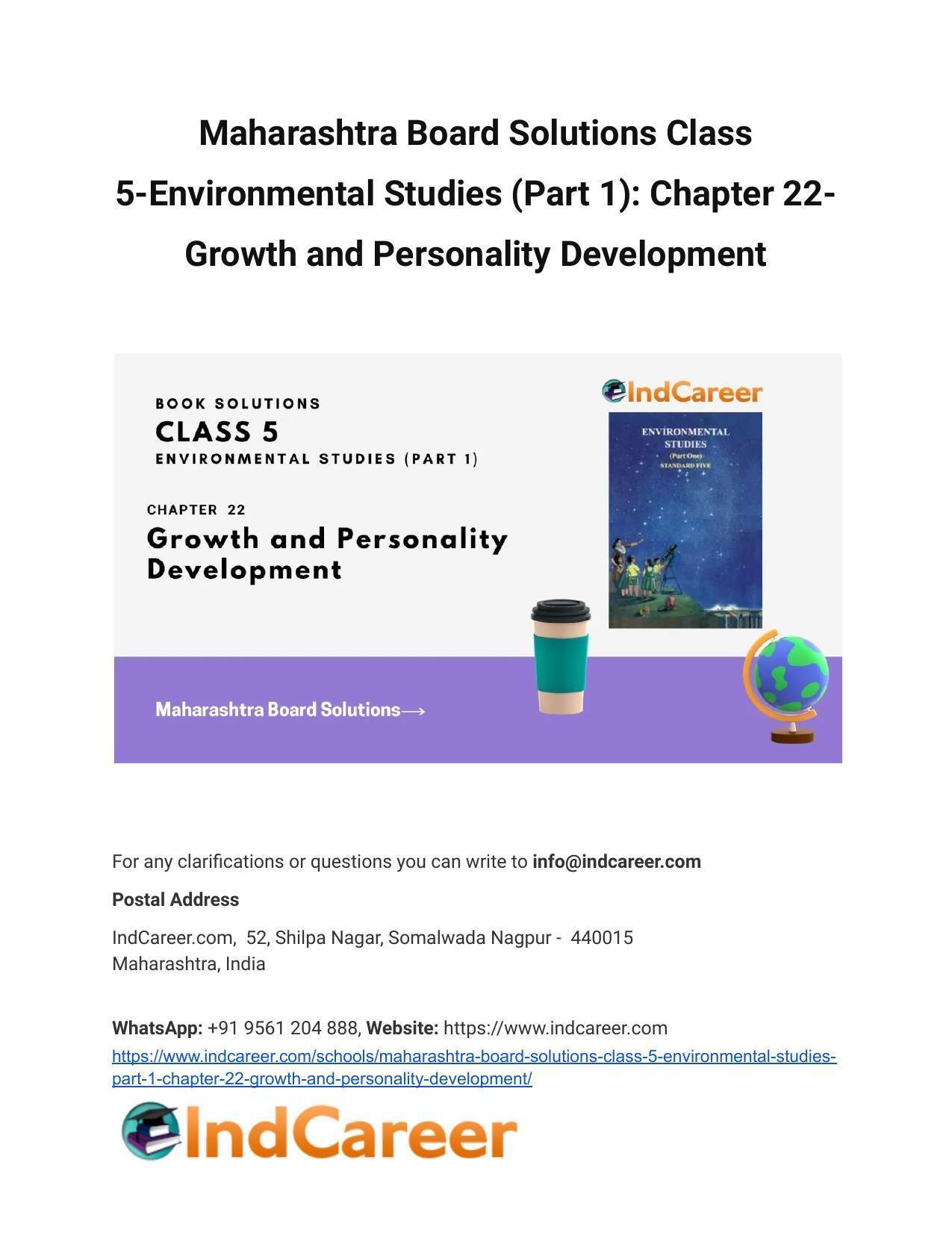 Maharashtra Board Solutions Class 5-Environmental Studies (Part 1): Chapter 22- Growth and Personality Development - Page 1