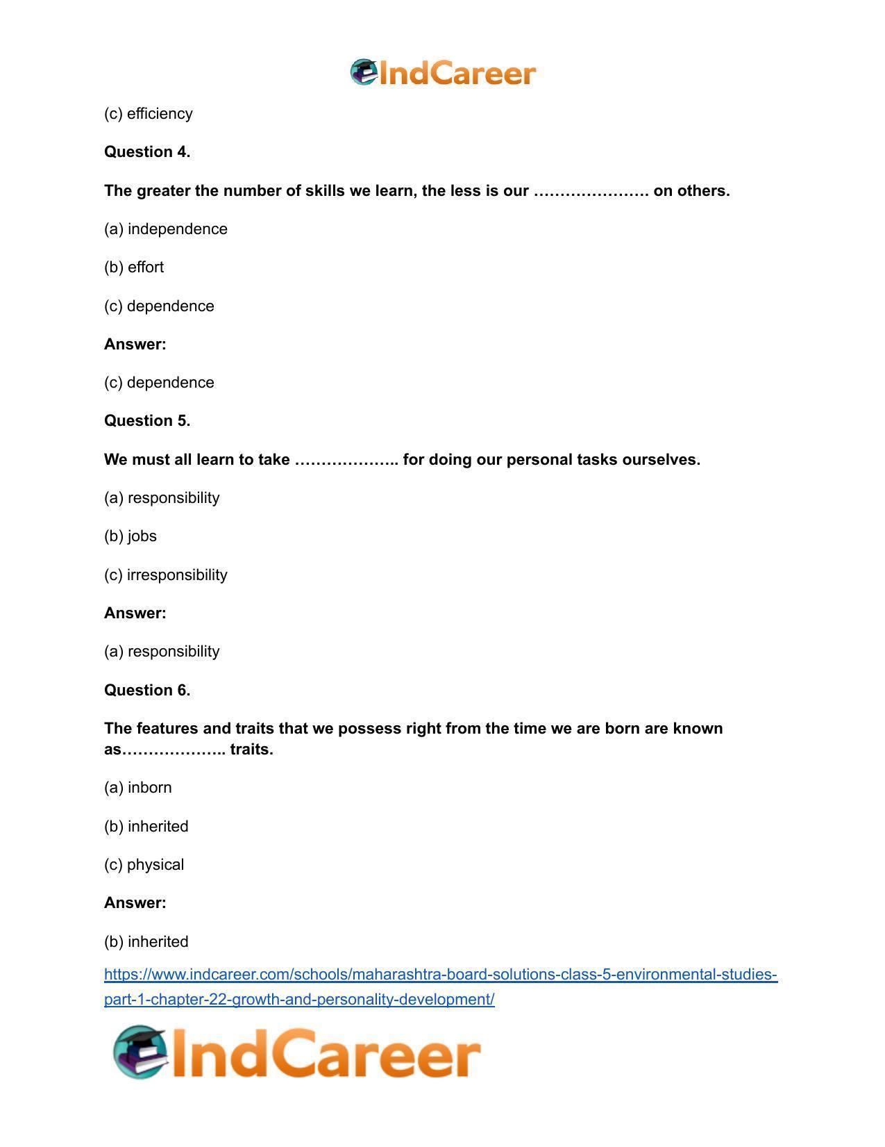 Maharashtra Board Solutions Class 5-Environmental Studies (Part 1): Chapter 22- Growth and Personality Development - Page 6