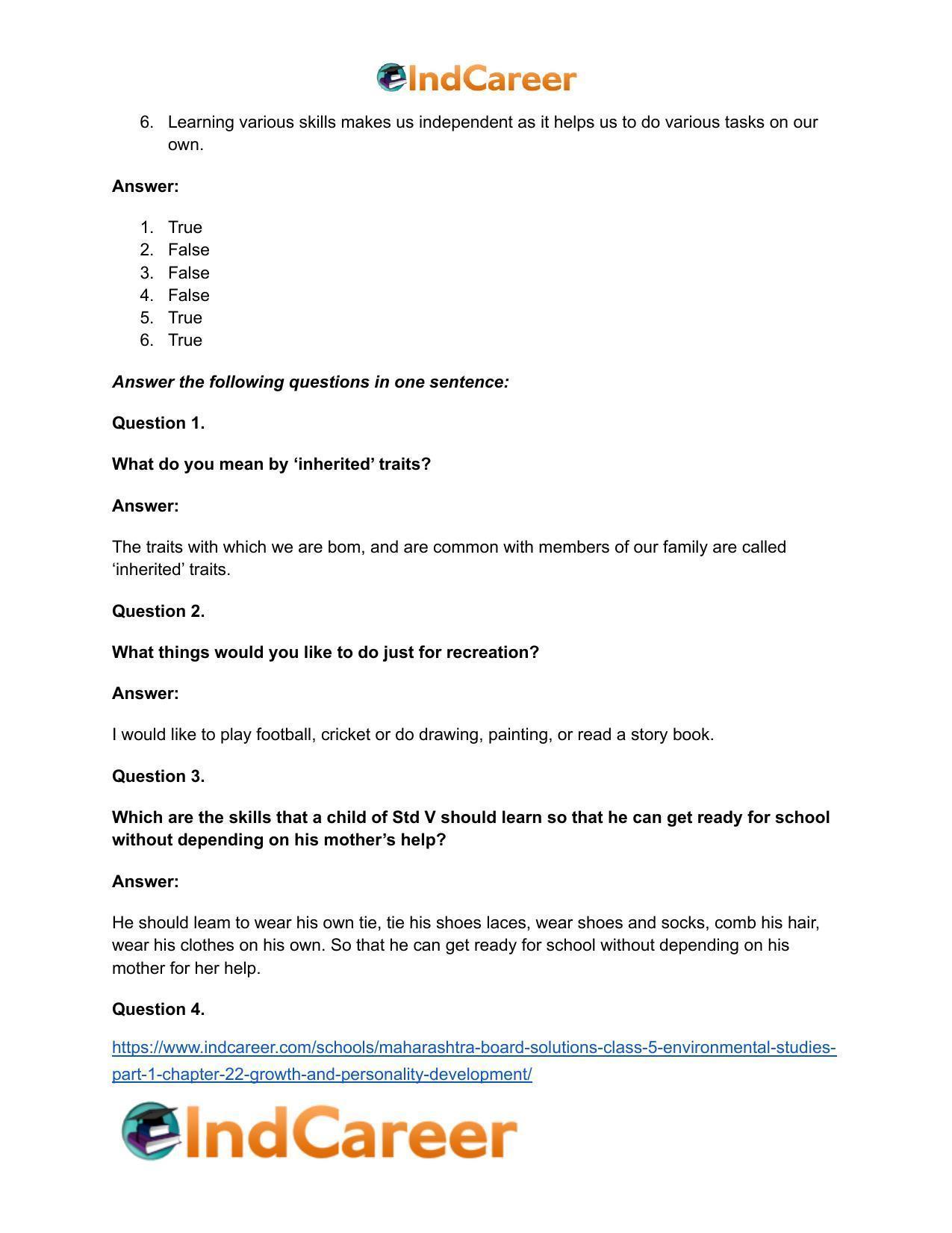 Maharashtra Board Solutions Class 5-Environmental Studies (Part 1): Chapter 22- Growth and Personality Development - Page 14