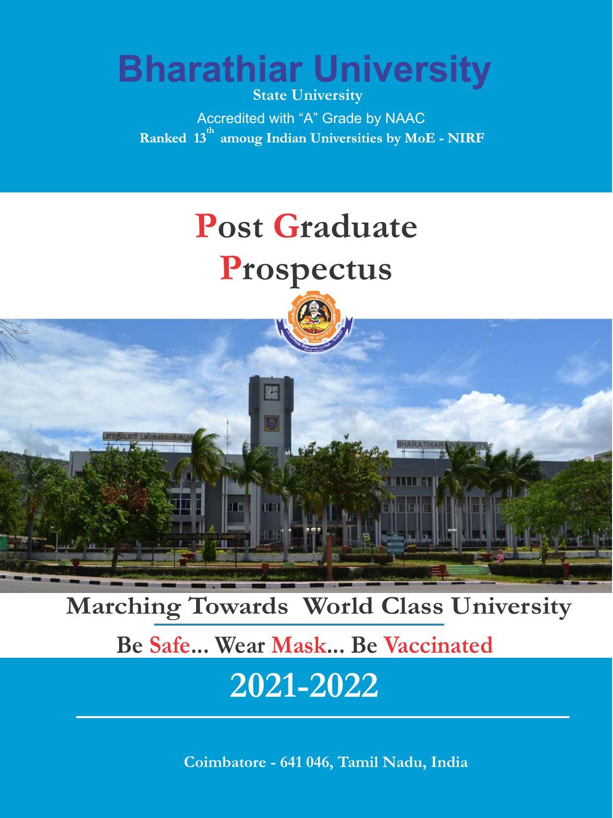 Bharathiar University, Coimbatore PG Prospectus 2021-22 - Page 1