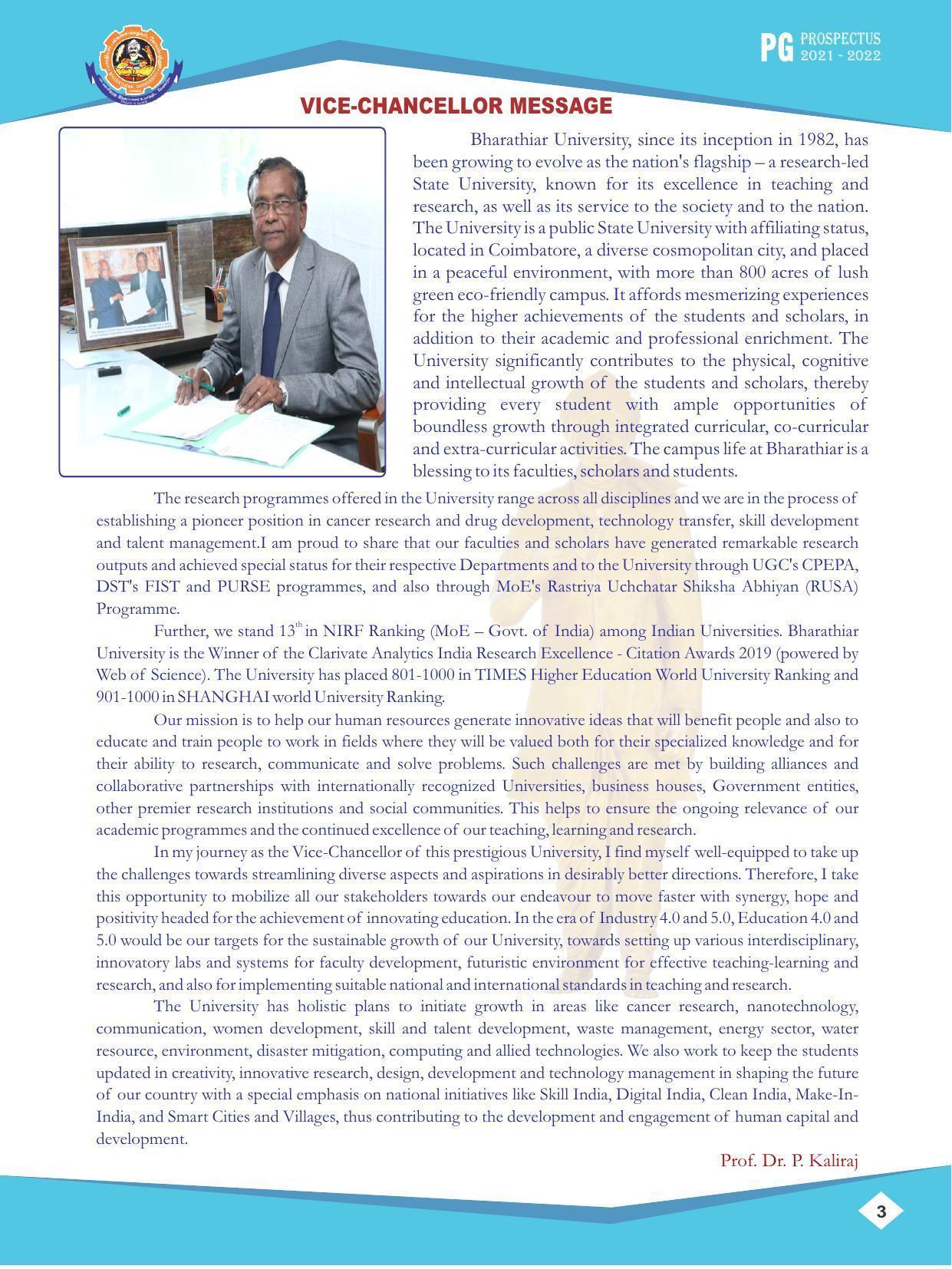 Bharathiar University, Coimbatore PG Prospectus 2021-22 - Page 3