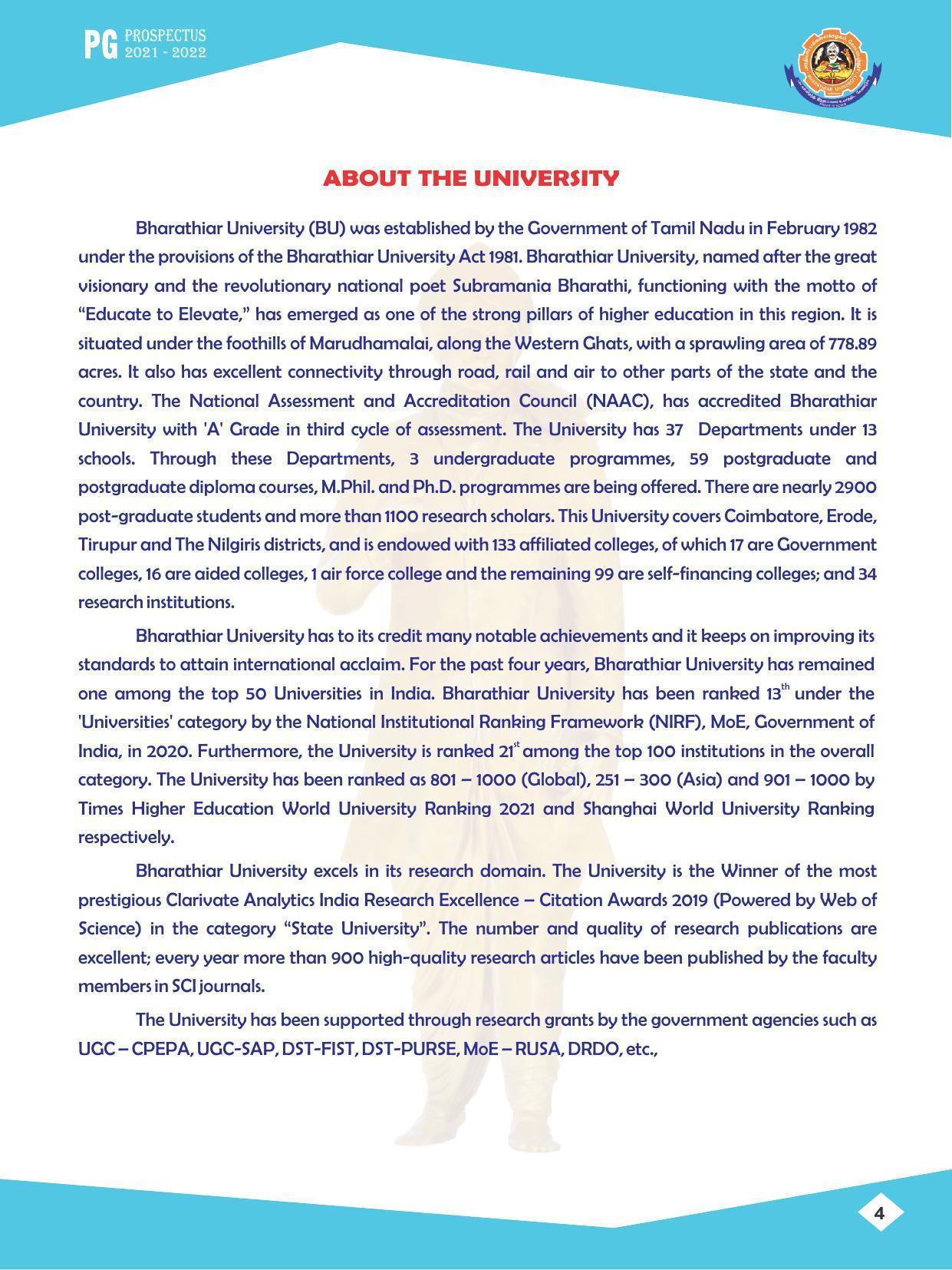 Bharathiar University, Coimbatore PG Prospectus 2021-22 - Page 4