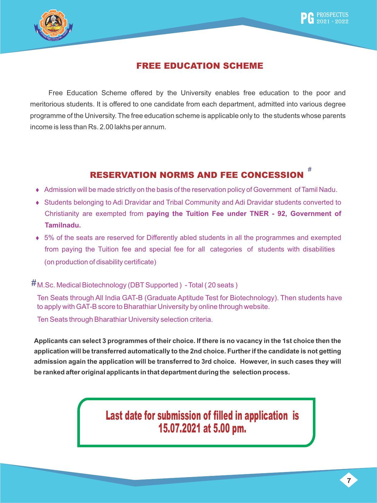 Bharathiar University, Coimbatore PG Prospectus 2021-22 - Page 7