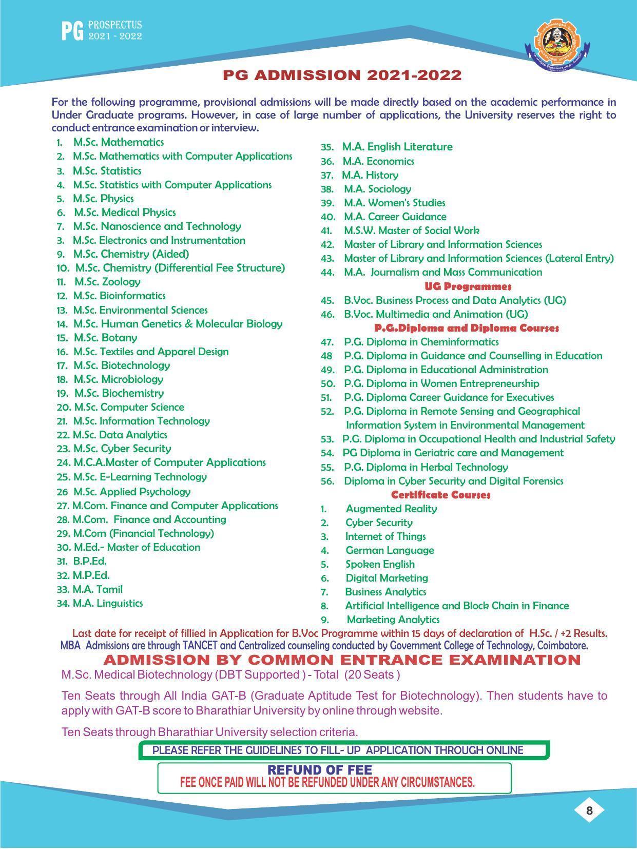Bharathiar University, Coimbatore PG Prospectus 2021-22 - Page 8