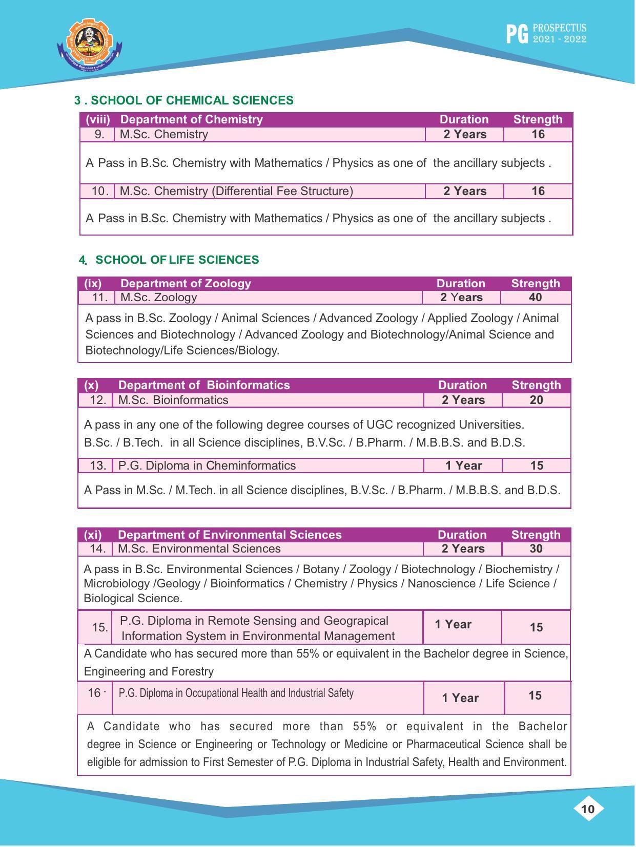 Bharathiar University, Coimbatore PG Prospectus 2021-22 - Page 10