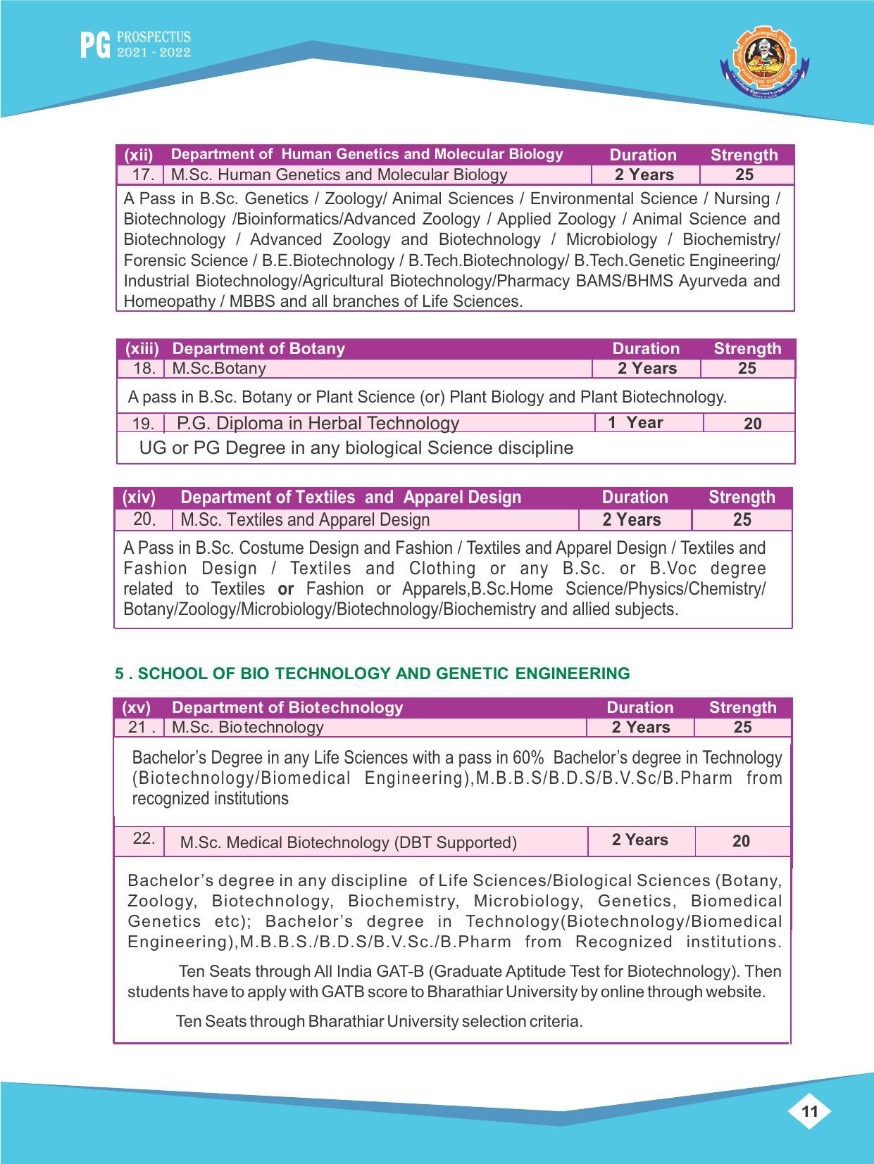 Bharathiar University, Coimbatore PG Prospectus 2021-22 - Page 11