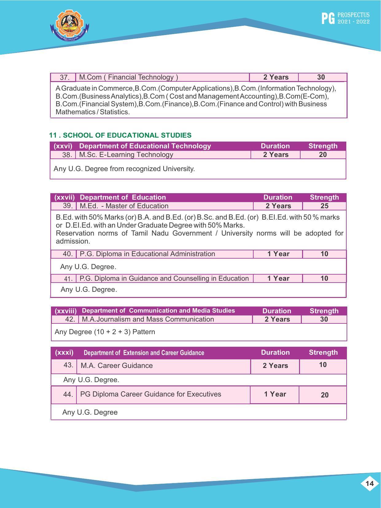 Bharathiar University, Coimbatore PG Prospectus 2021-22 - Page 14