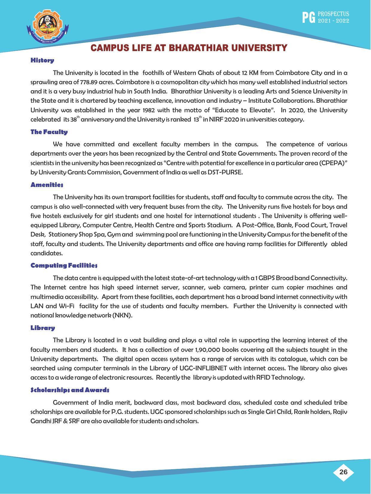 Bharathiar University, Coimbatore PG Prospectus 2021-22 - Page 26