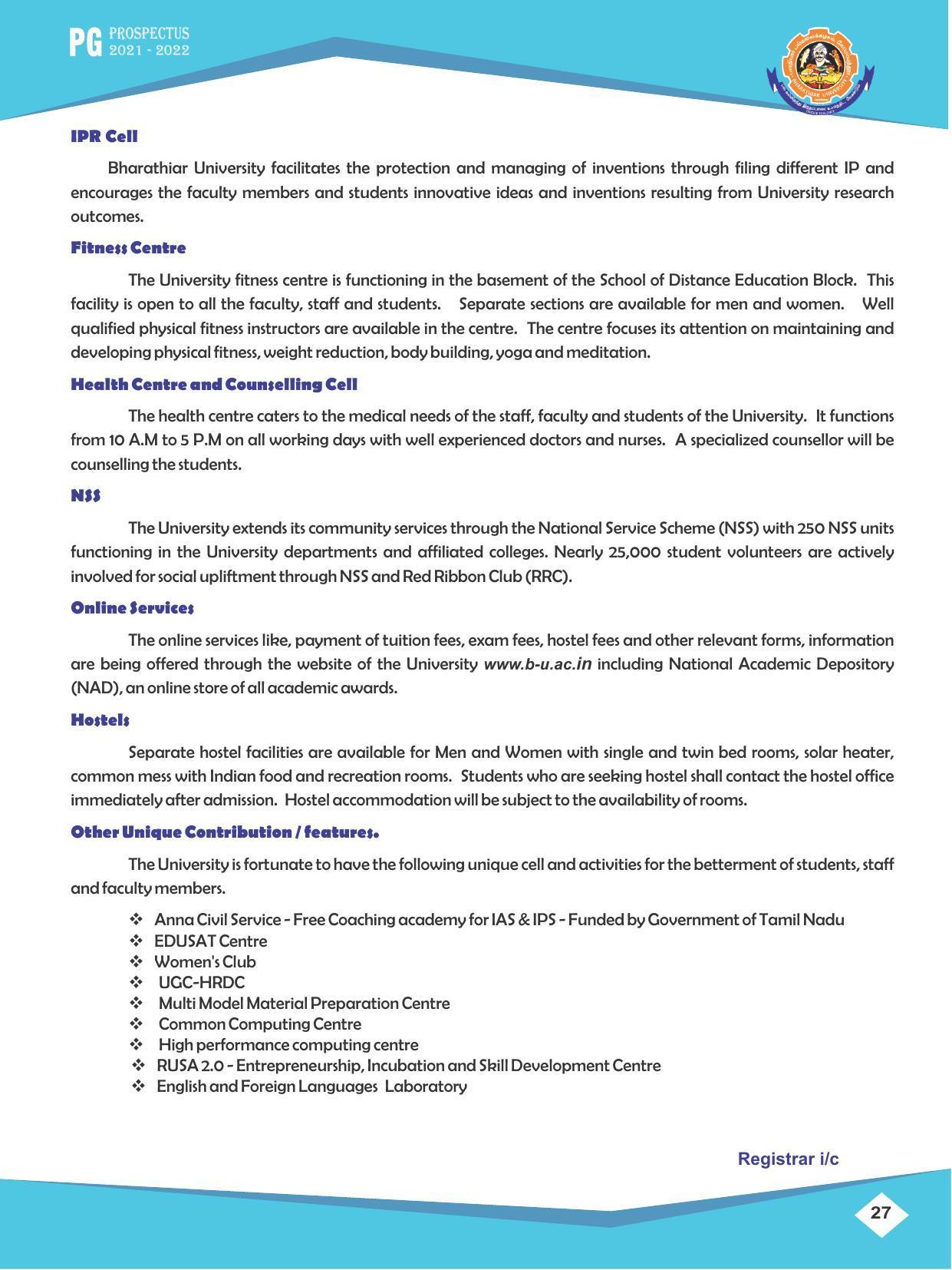 Bharathiar University, Coimbatore PG Prospectus 2021-22 - Page 27