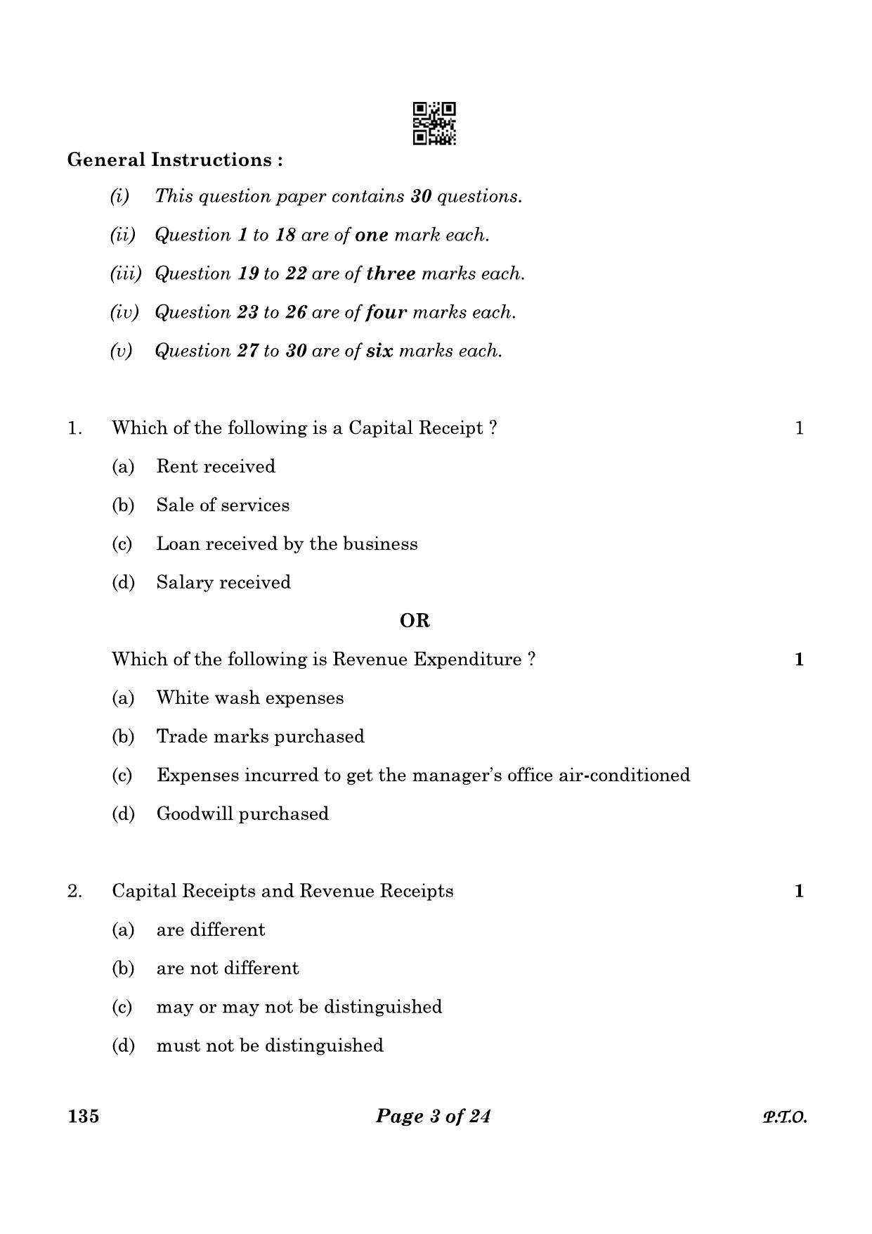 CBSE Class 10 135 Elements Of Book-keeping And Accountancy 2023 Question Paper - Page 3