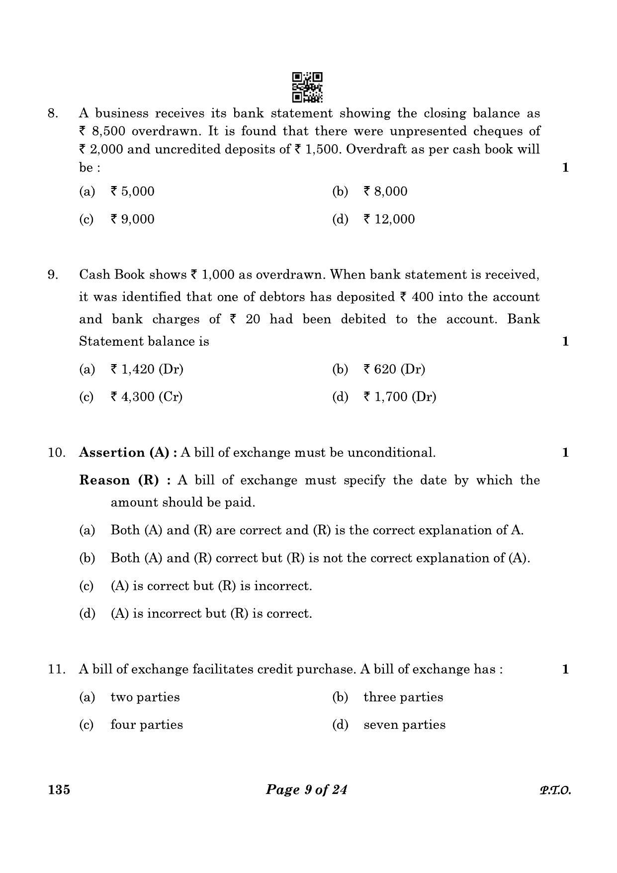 CBSE Class 10 135 Elements Of Book-keeping And Accountancy 2023 Question Paper - Page 9