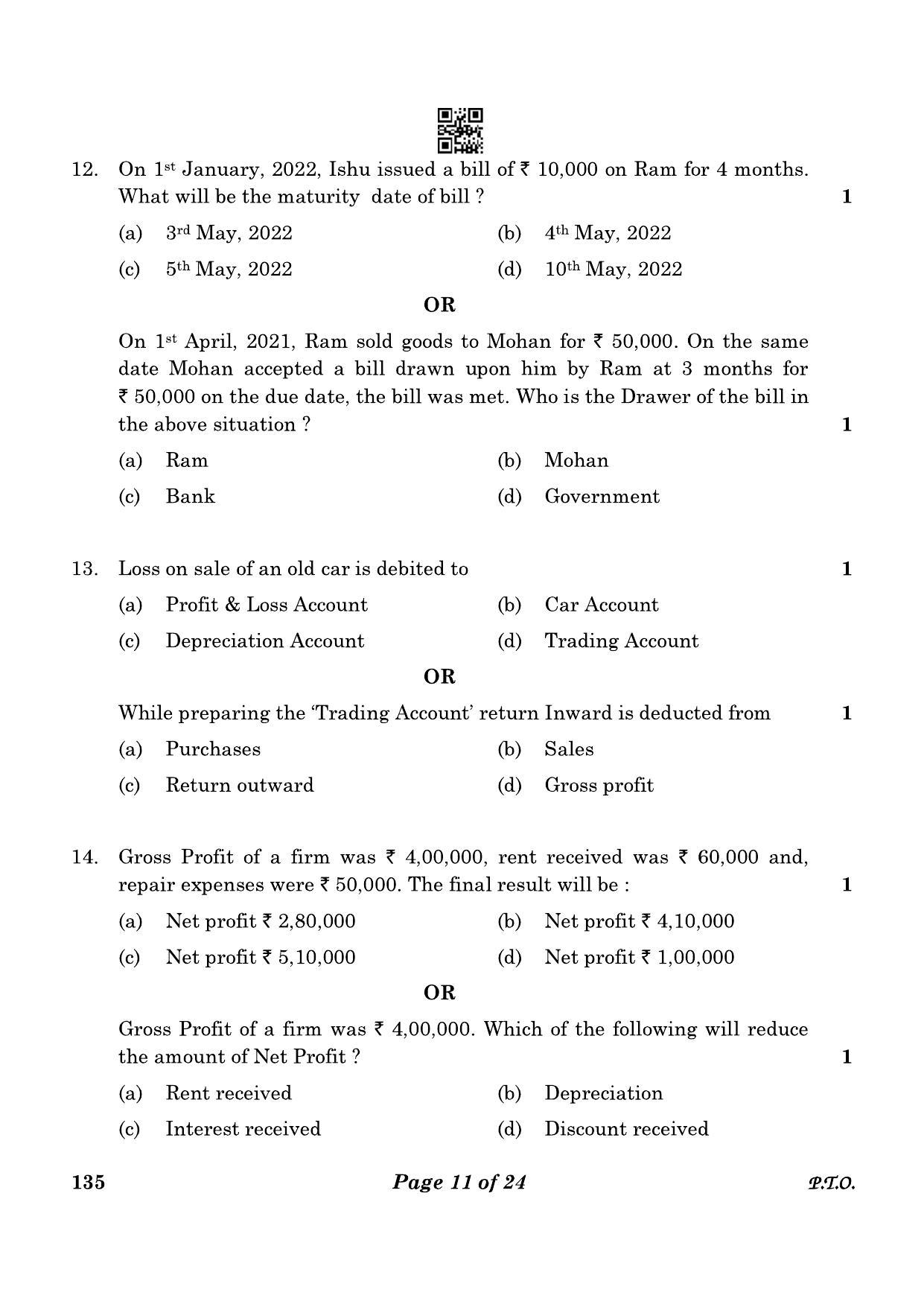 CBSE Class 10 135 Elements Of Book-keeping And Accountancy 2023 Question Paper - Page 11