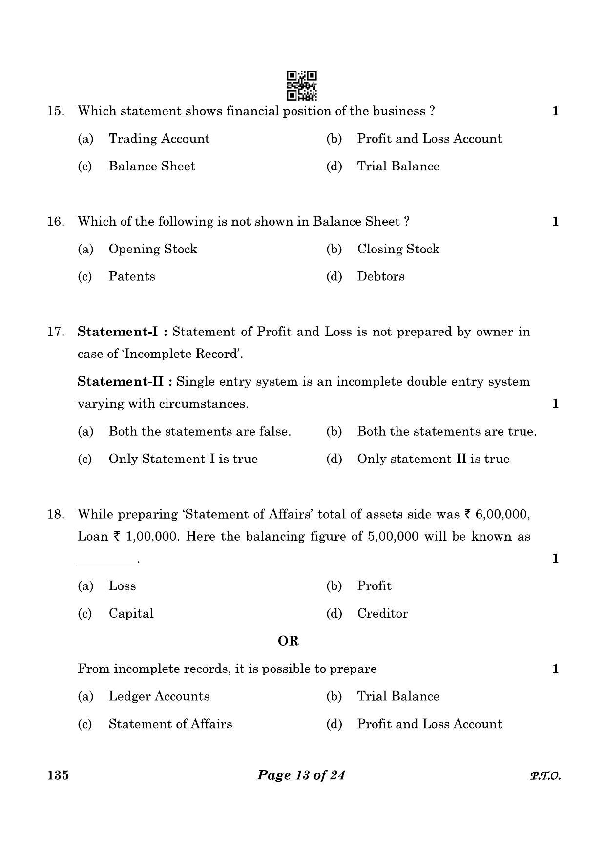 CBSE Class 10 135 Elements Of Book-keeping And Accountancy 2023 Question Paper - Page 13